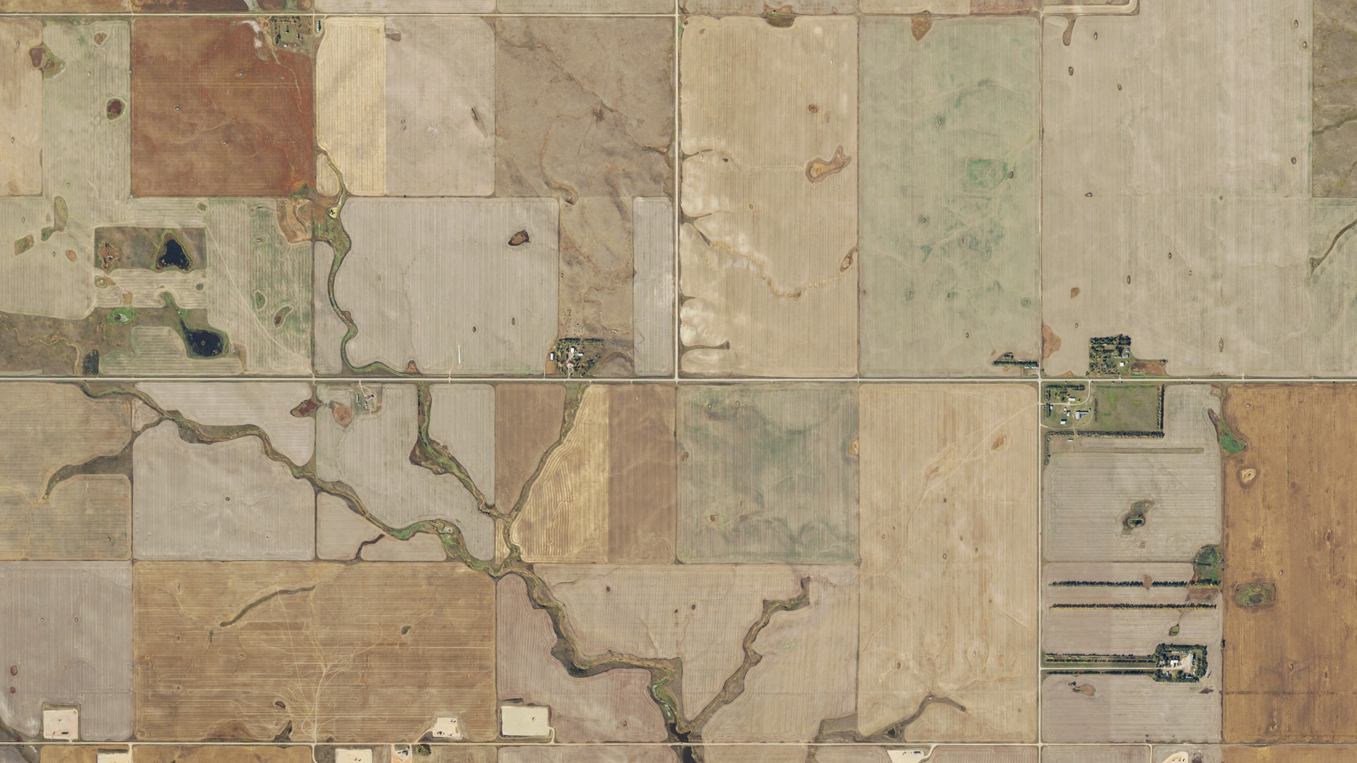 Aerial view of land around Bonetraill, North Dakota