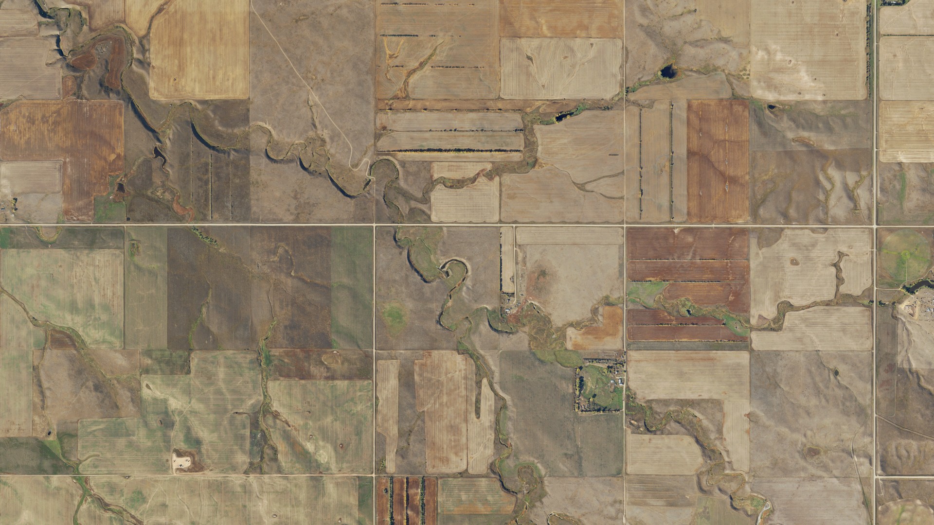 Aerial view of land around Climax, North Dakota
