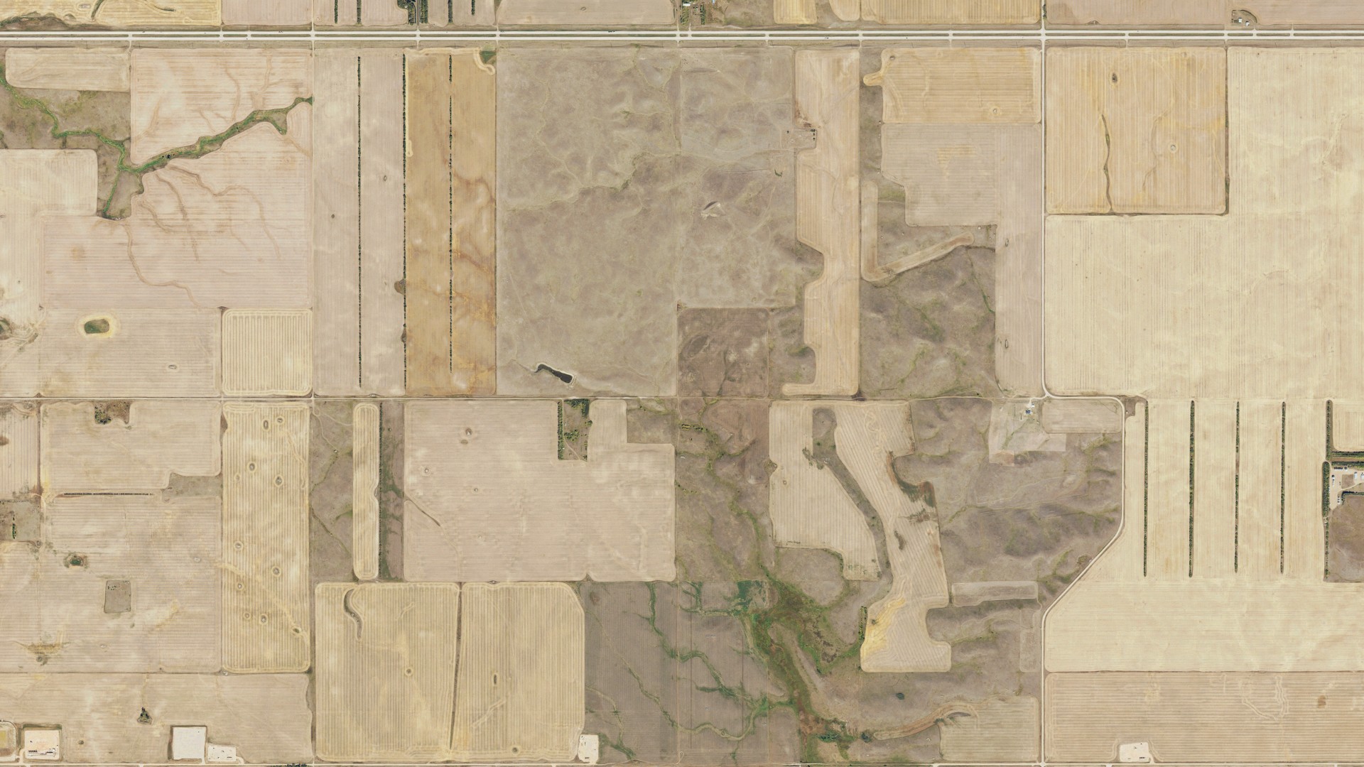 Aerial view of land around Marshall, North Dakota