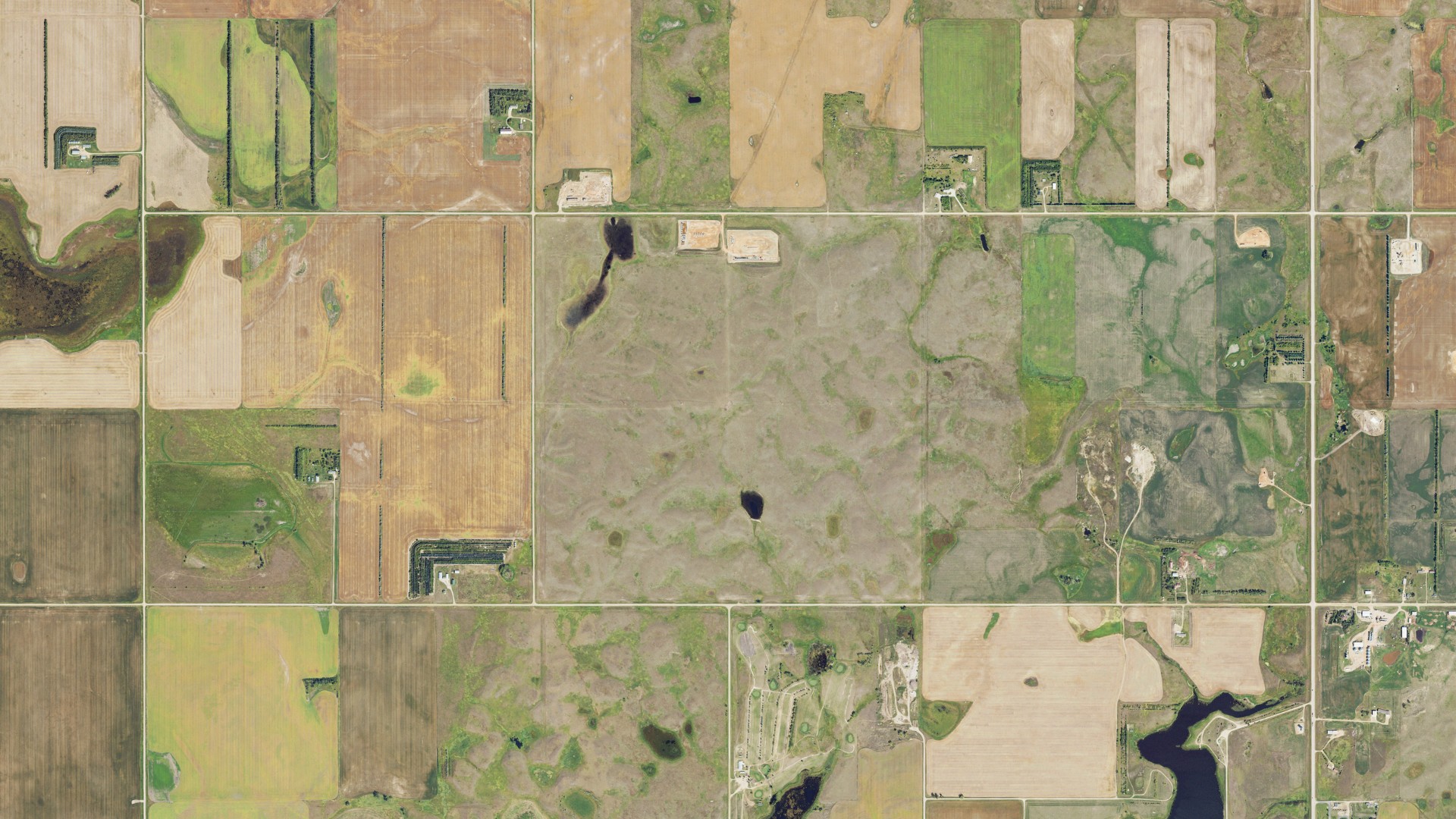 Aerial view of land around Tioga, North Dakota