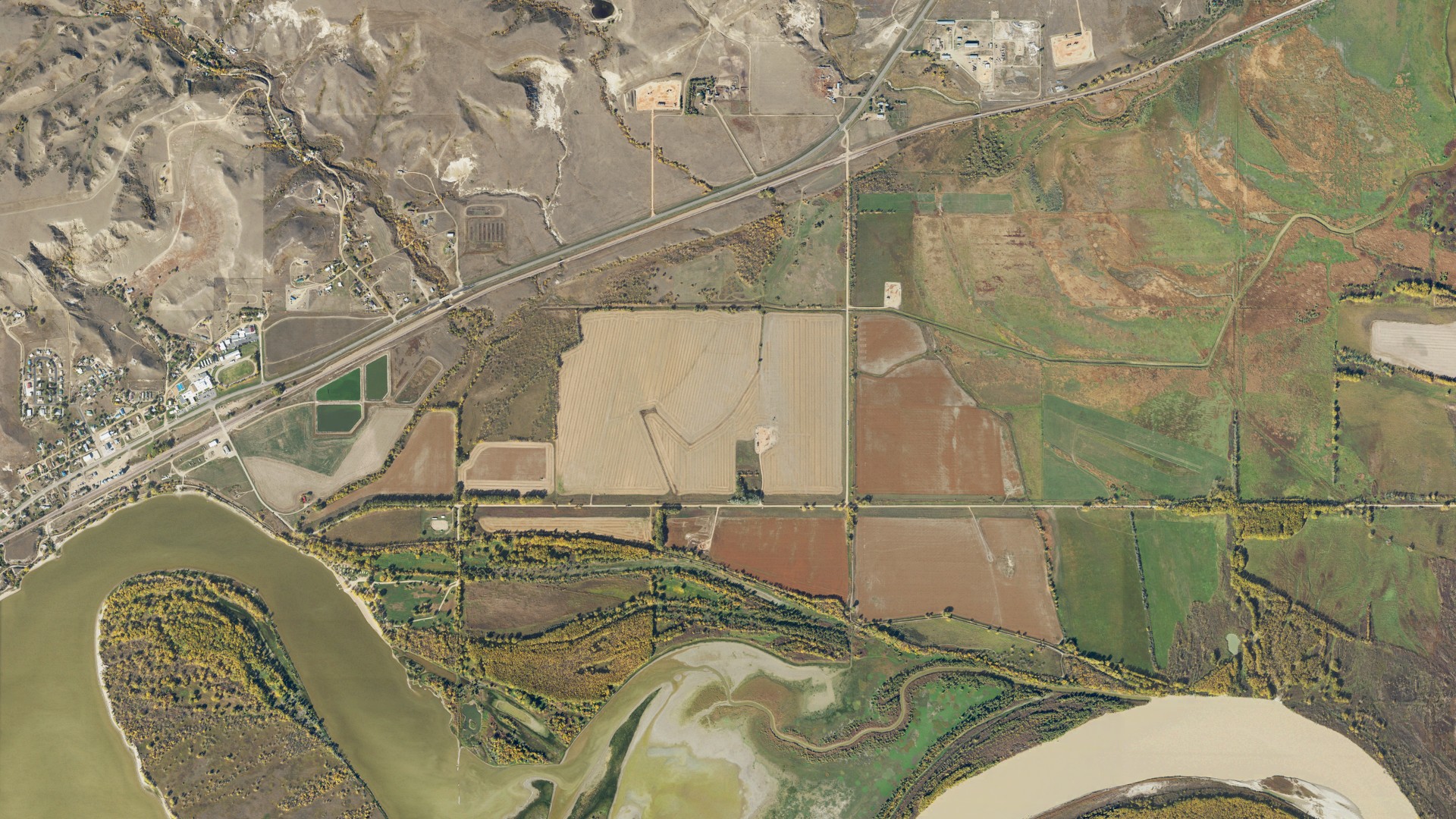 Aerial view of land around Trenton, North Dakota