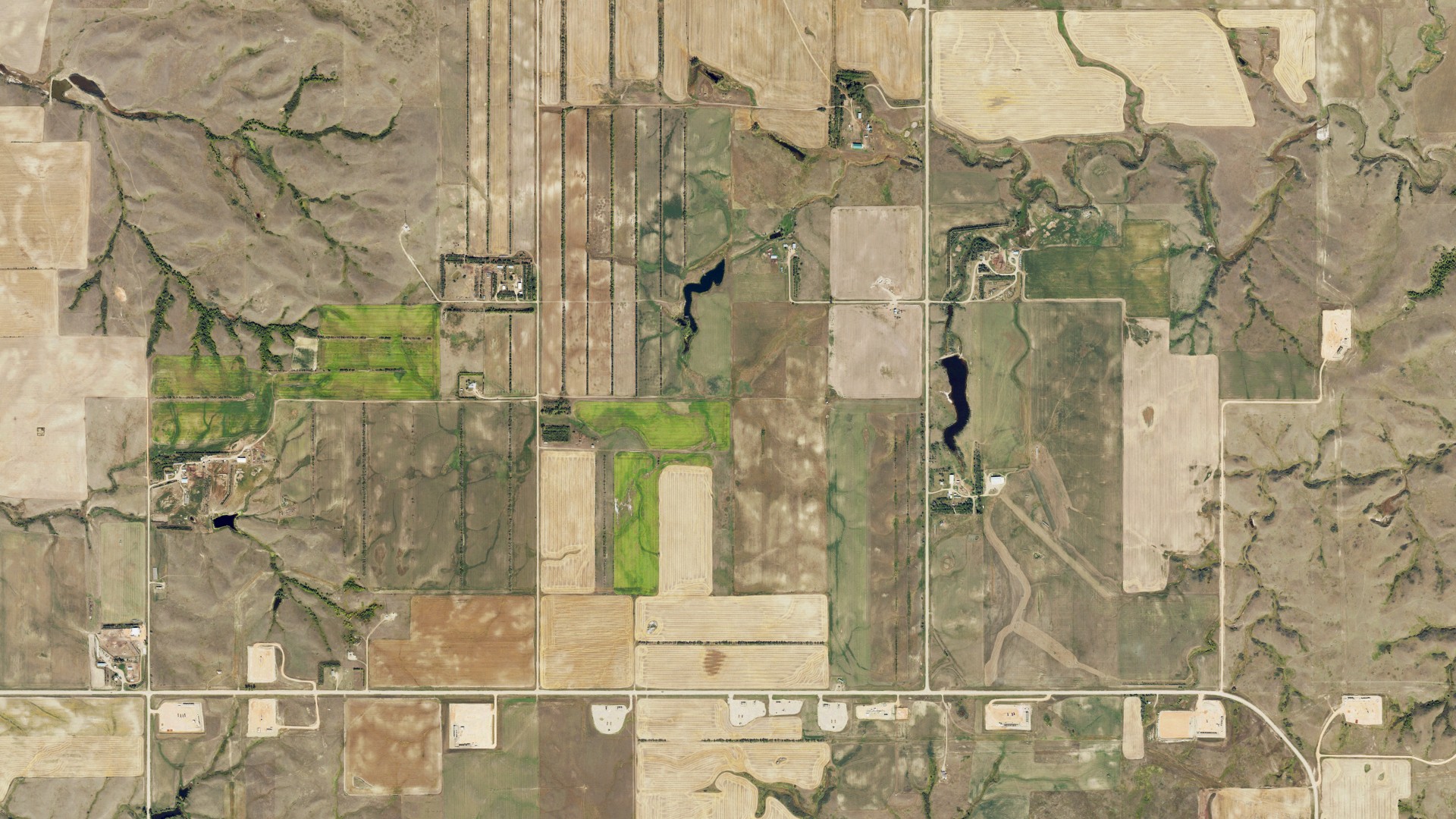 Aerial view of land around Twelve Mile, North Dakota