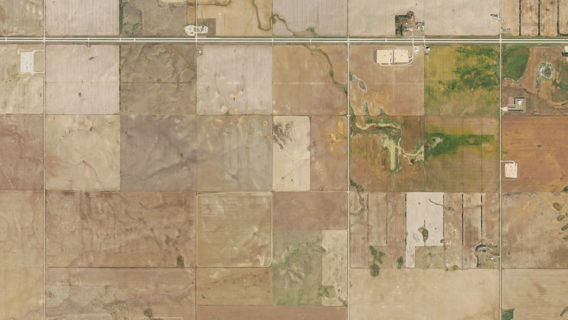 Aerial view of land around Wheelock, North Dakota