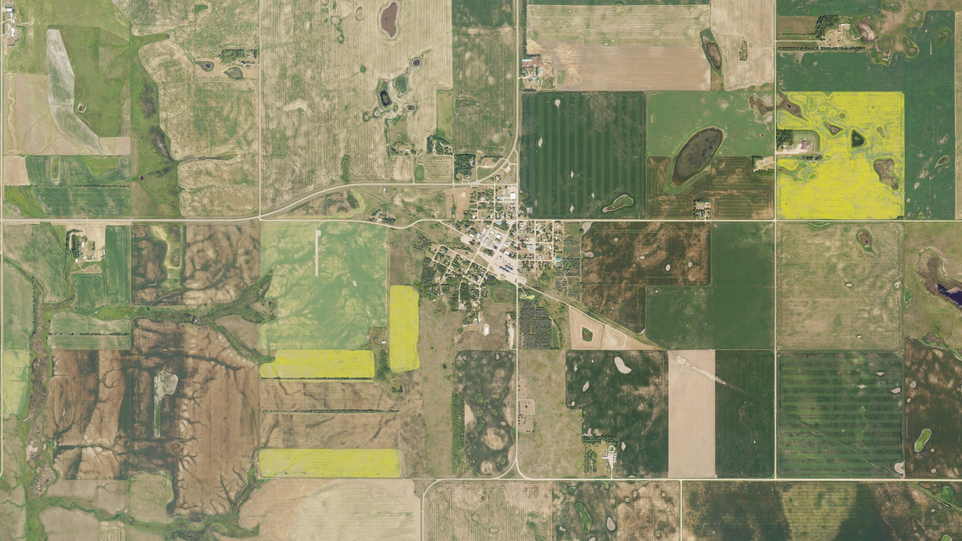 Aerial view of land around Esmond, North Dakota