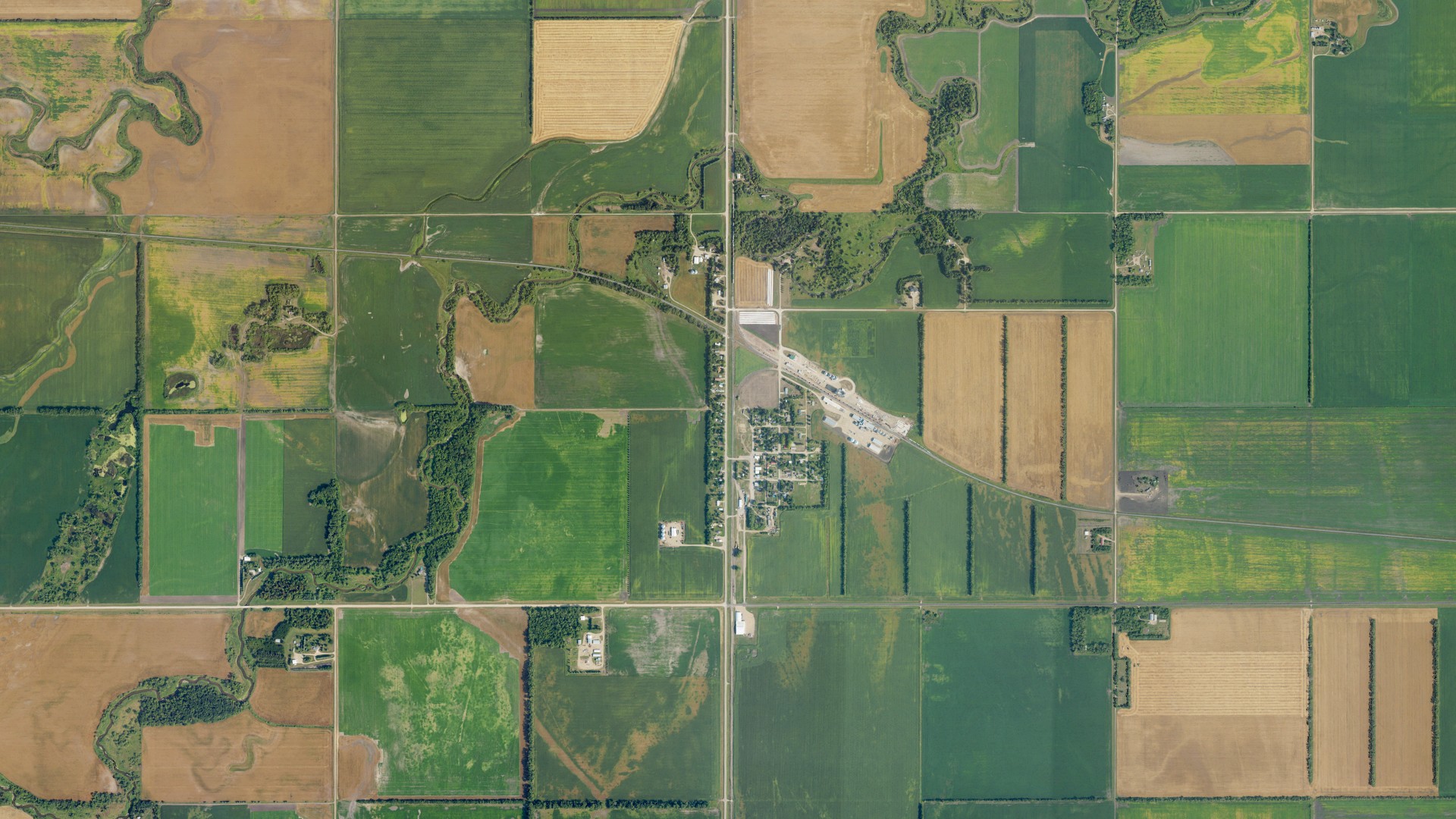 Aerial view of land around Forest River, North Dakota