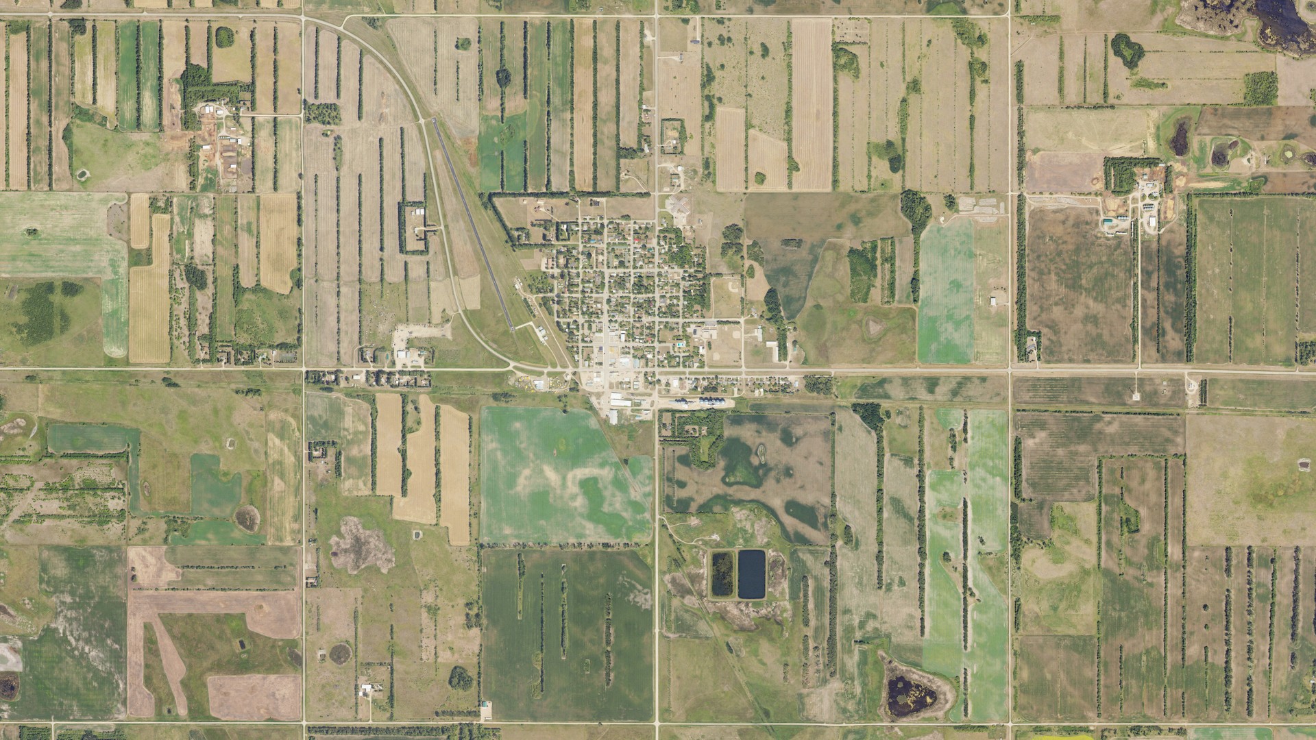 Natural-color aerial photograph of land around Rolette, North Dakota