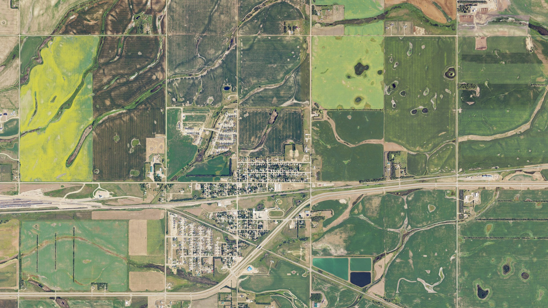 Aerial view of land around Surrey, North Dakota