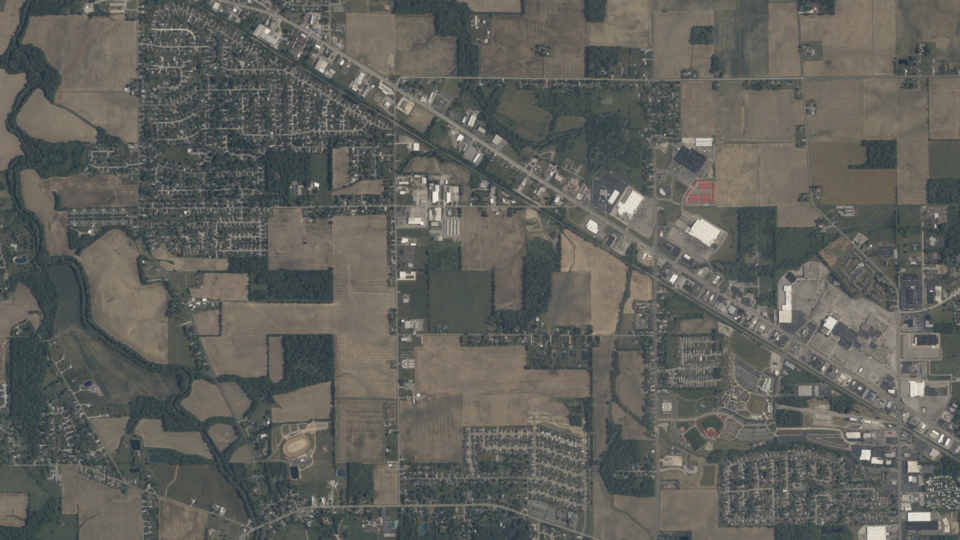 Aerial view of land around American, Ohio