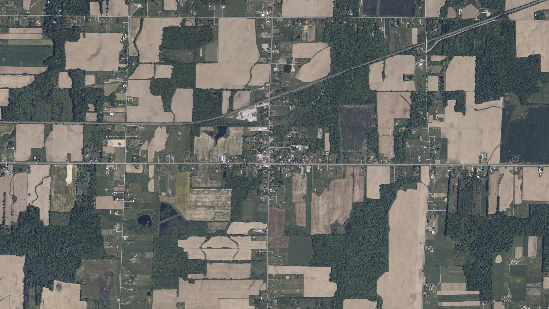 Aerial view of land around Sullivan, Ohio
