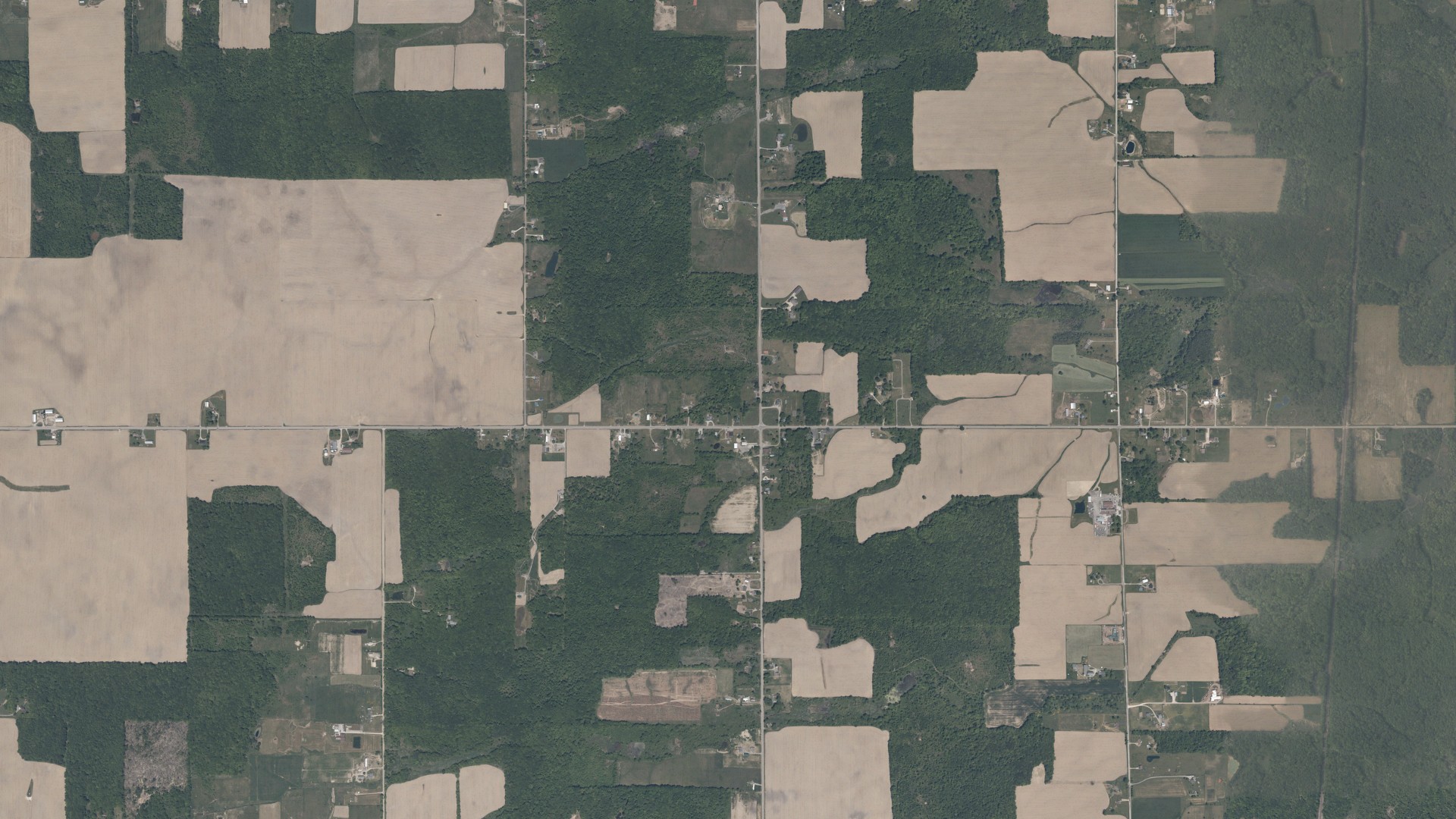 Natural-color aerial photograph of land around Cherry Valley, Ohio
