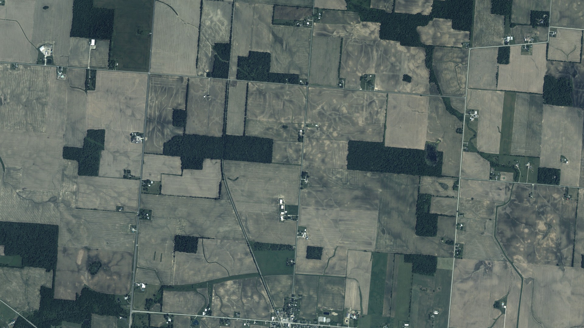 Aerial view of land around Adams, Ohio