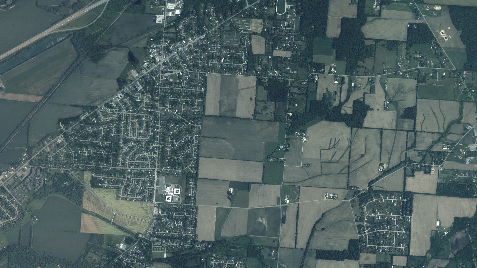 Aerial view of land around Mad River, Ohio