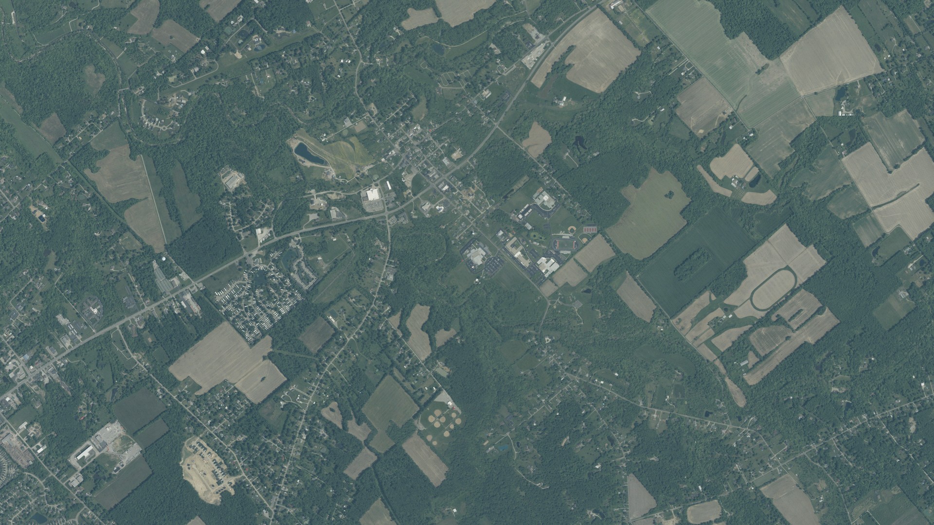 Natural-color aerial photograph of land around Goshen, Ohio