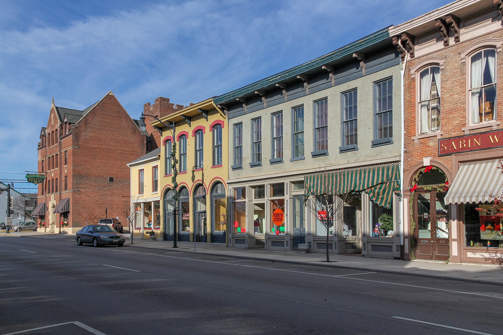 Buildings within the Wilmington Commercial Historic District, listed on the National Register of Historic Places. — Clinton County, Ohio