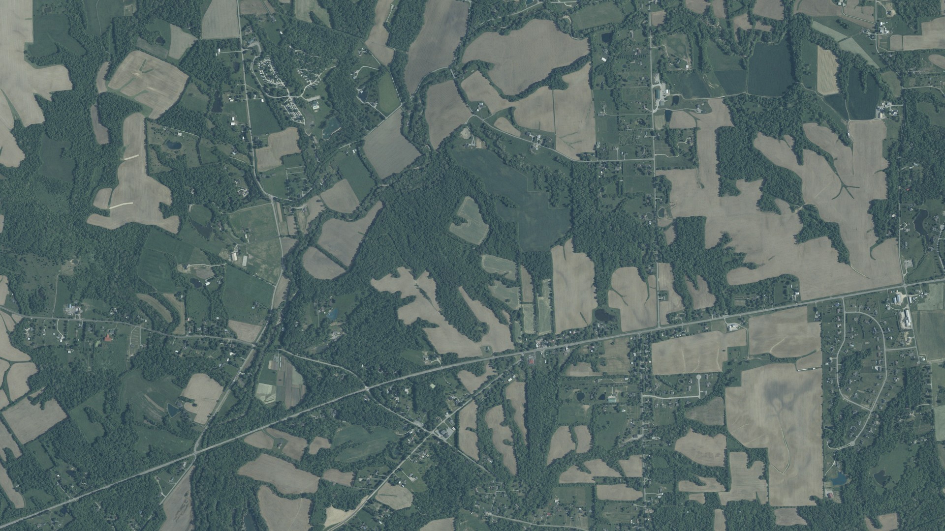 Natural-color aerial photograph of land around Adams, Ohio