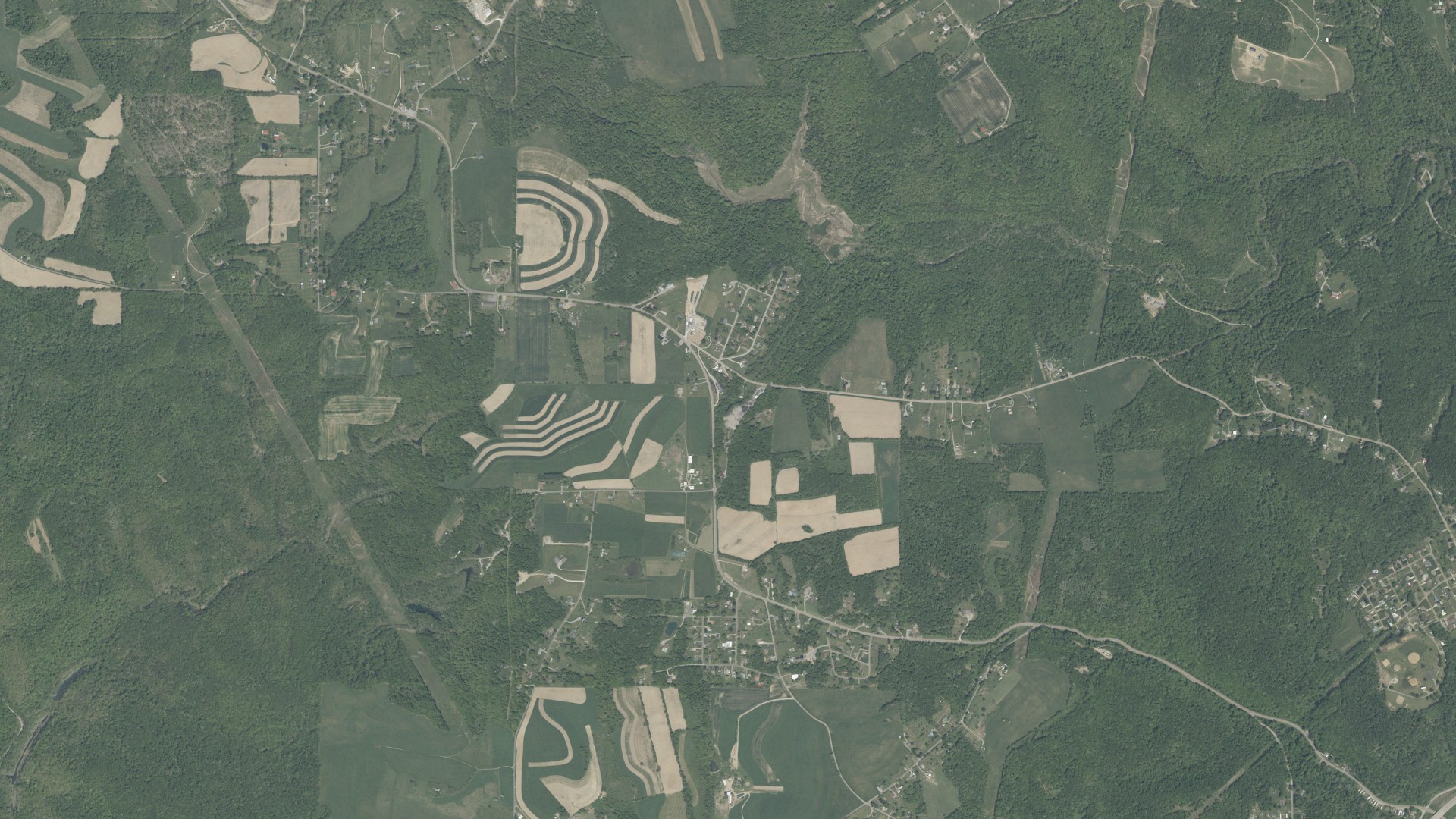 Natural-color aerial photograph of land around Yellow Creek, Ohio