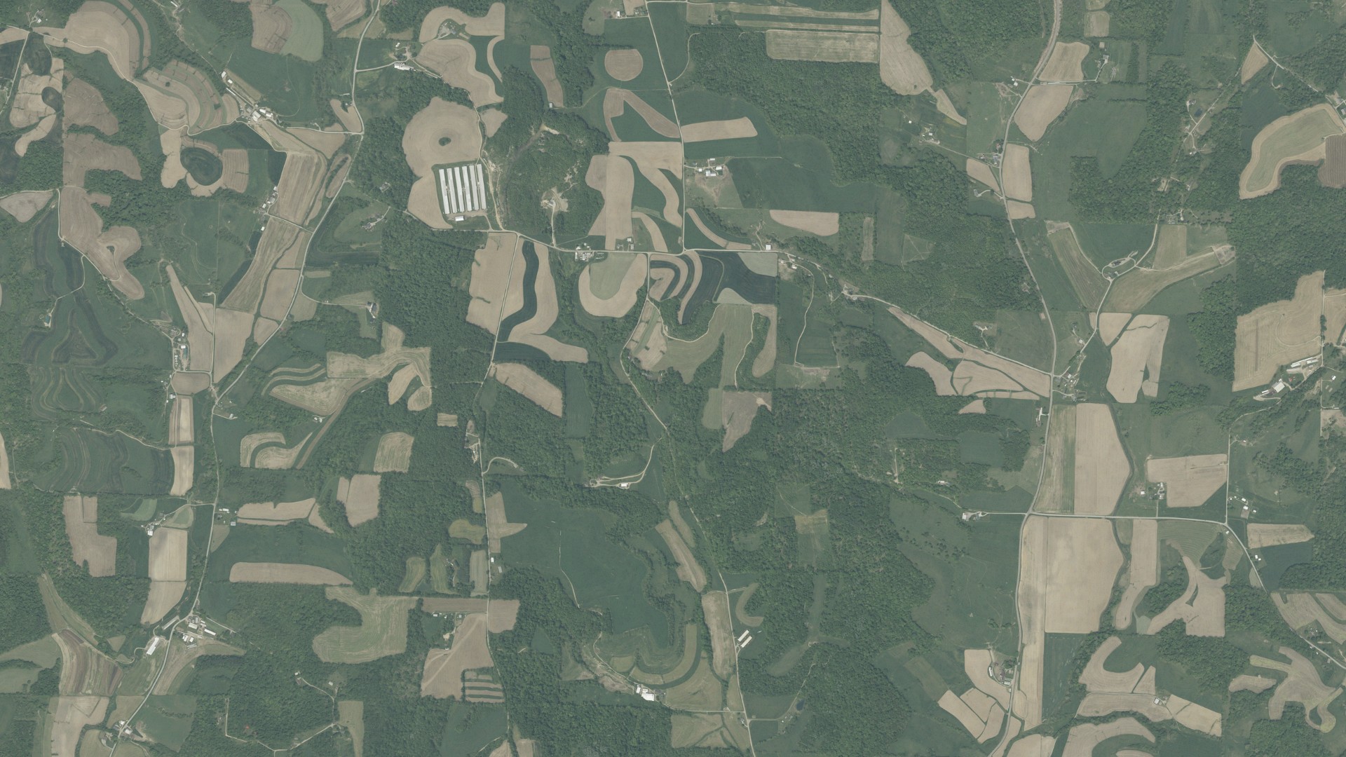 Aerial view of land around Adams, Ohio