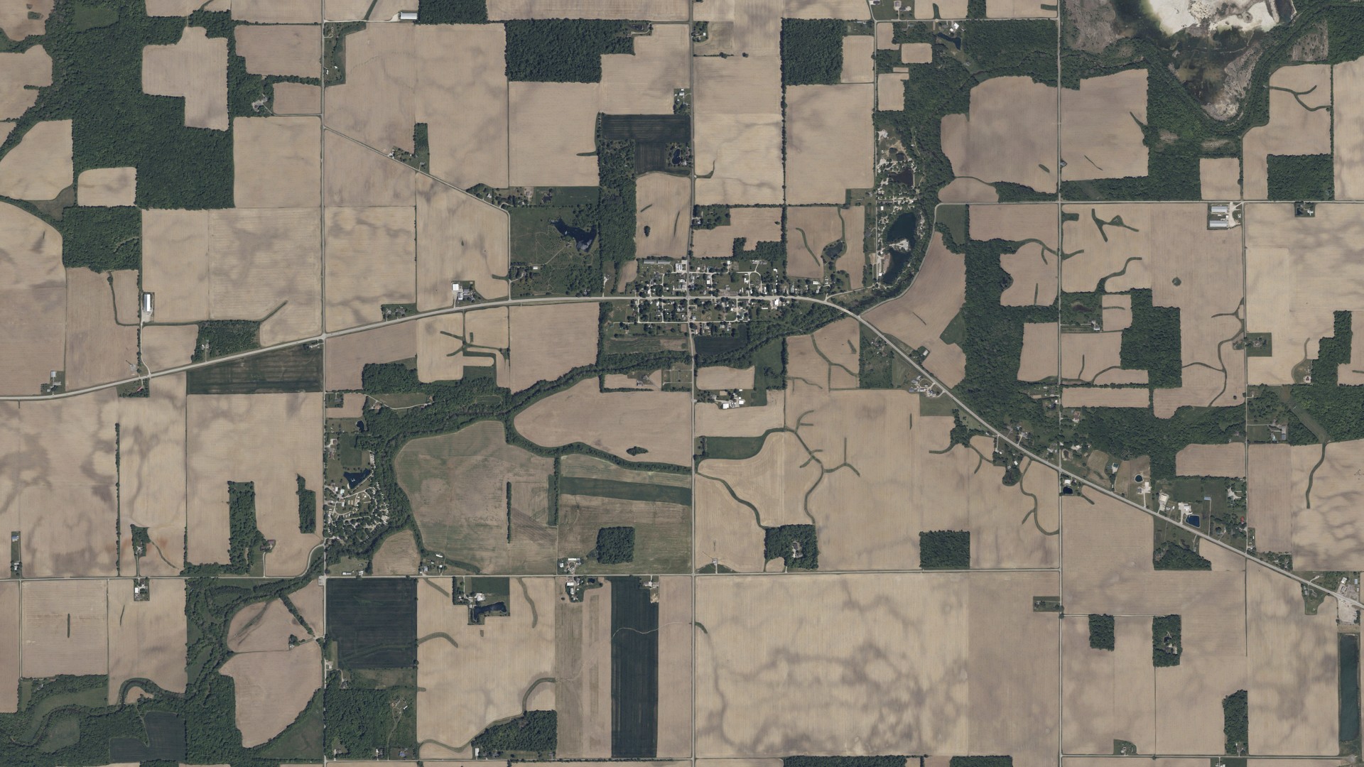 Aerial view of land around Tod, Ohio