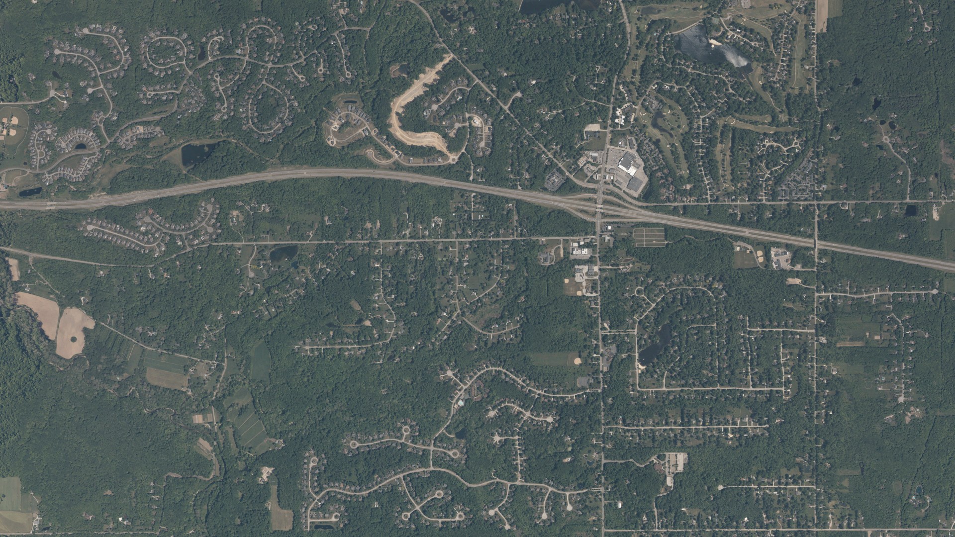 Aerial view of land around Bainbridge, Ohio