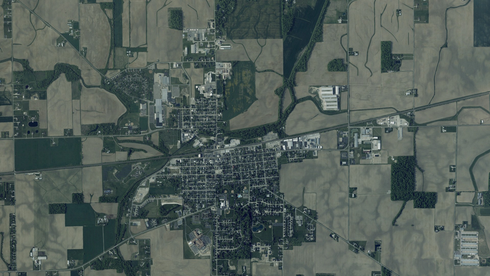 Natural-color aerial photograph of land around Wayne, Ohio