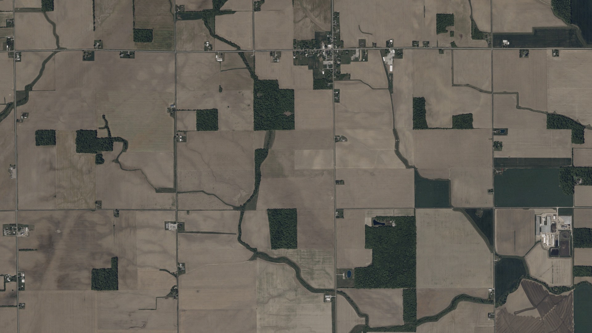 Aerial view of land around Farmer, Ohio