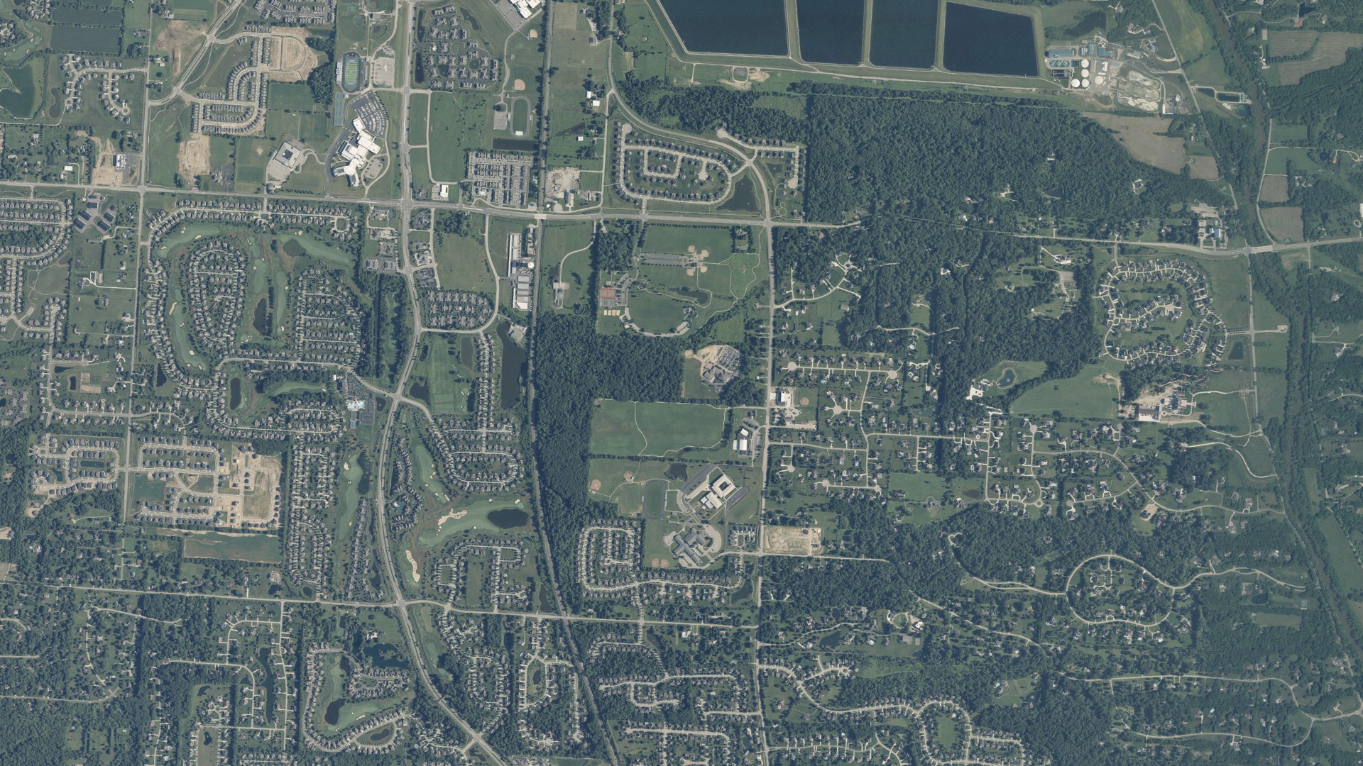 Aerial view of land around Liberty, Ohio
