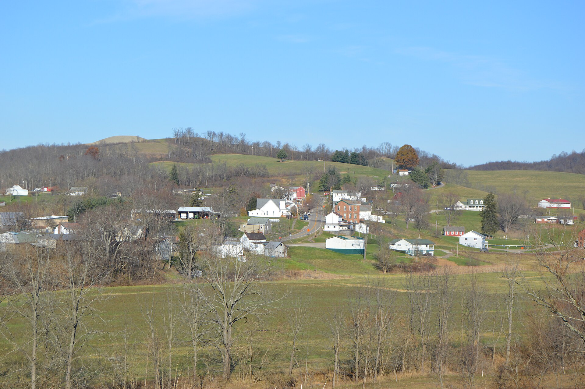 Overview of the village of Batesville, Ohio, United States, as seen from State Route 513 to the southwest.