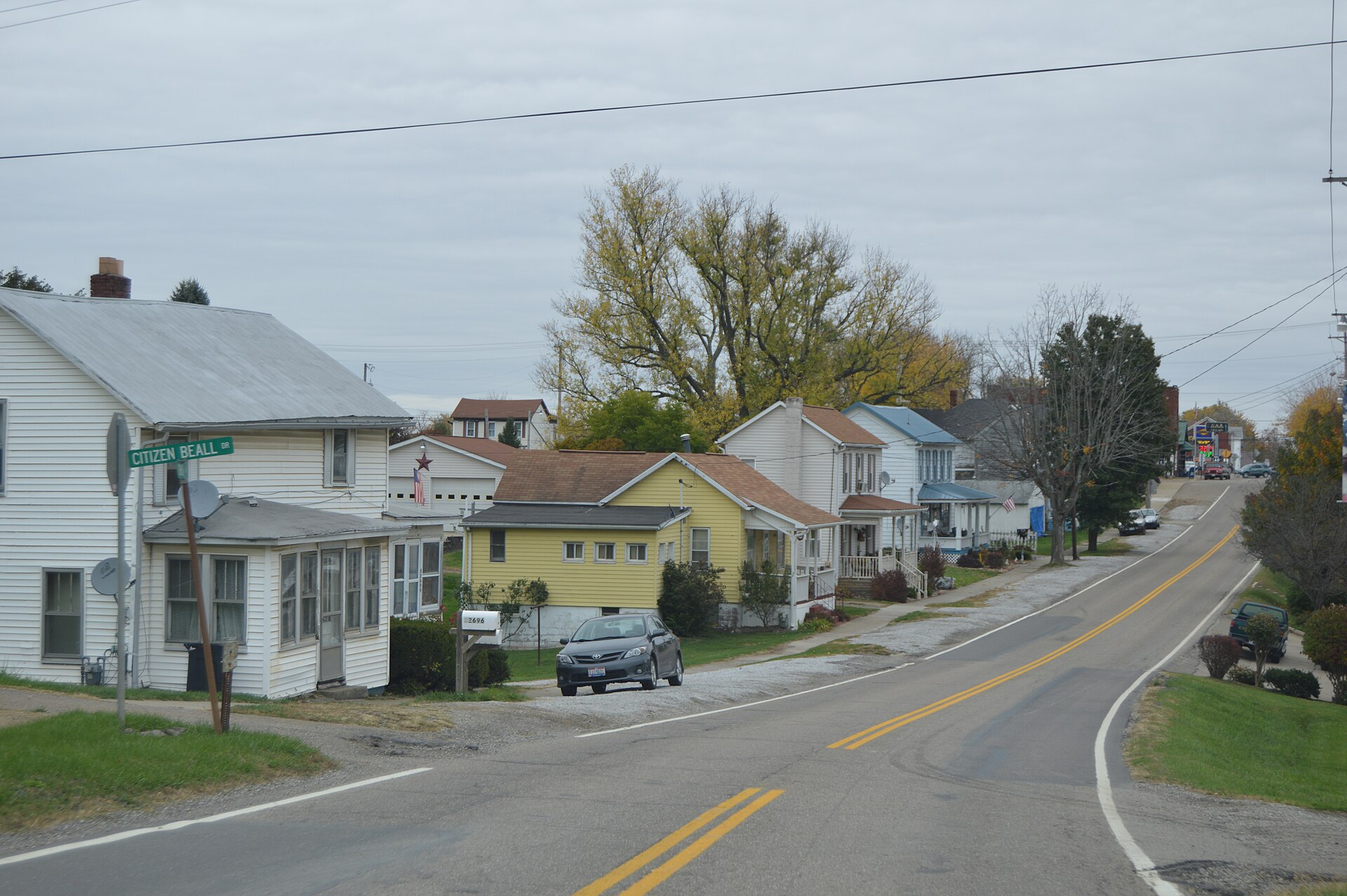 Houses on the northern side of Ohio Avenue (State Route 145) in western Beallsville, Ohio, United States.