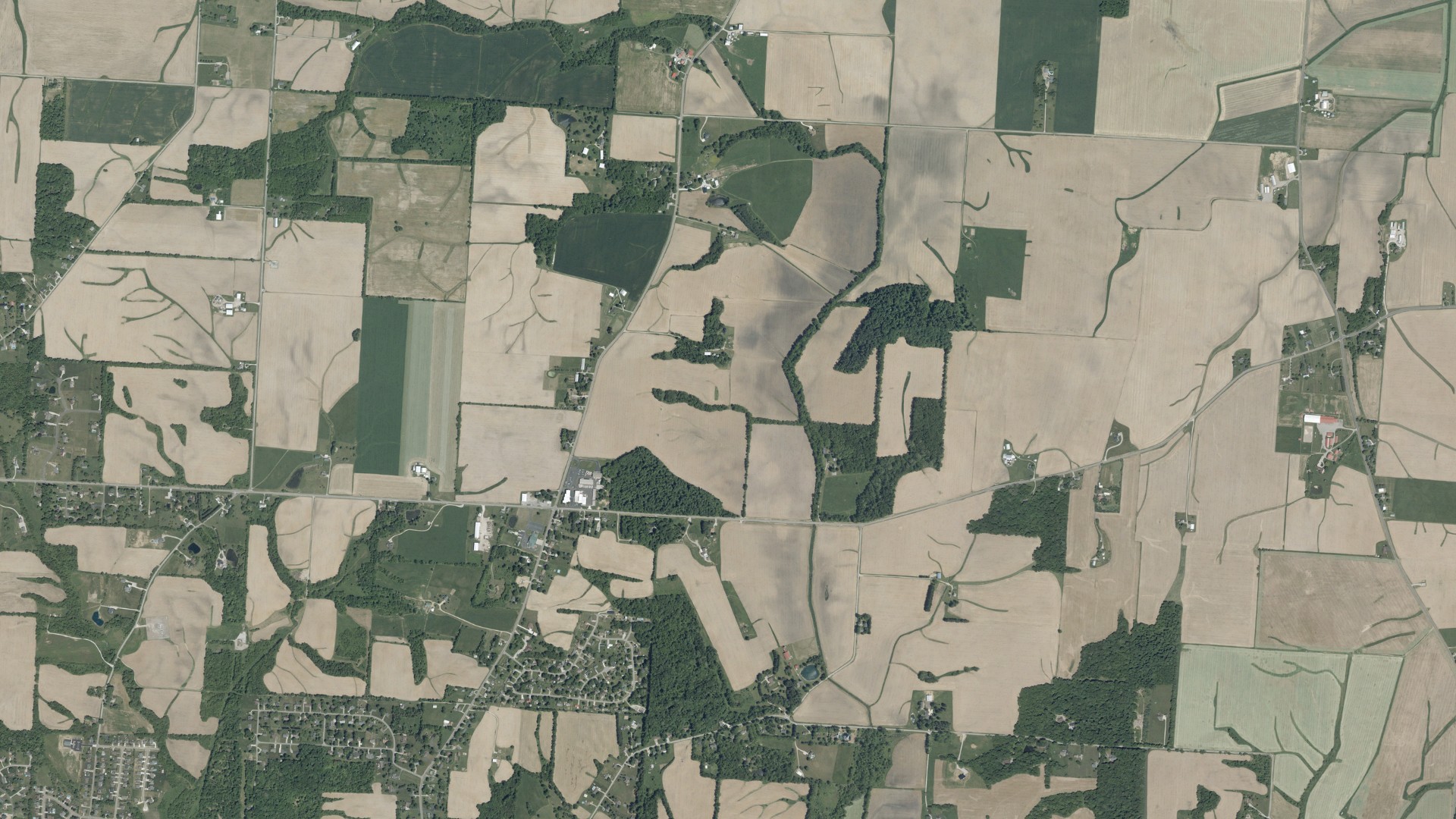 Aerial view of land around Pleasant, Ohio