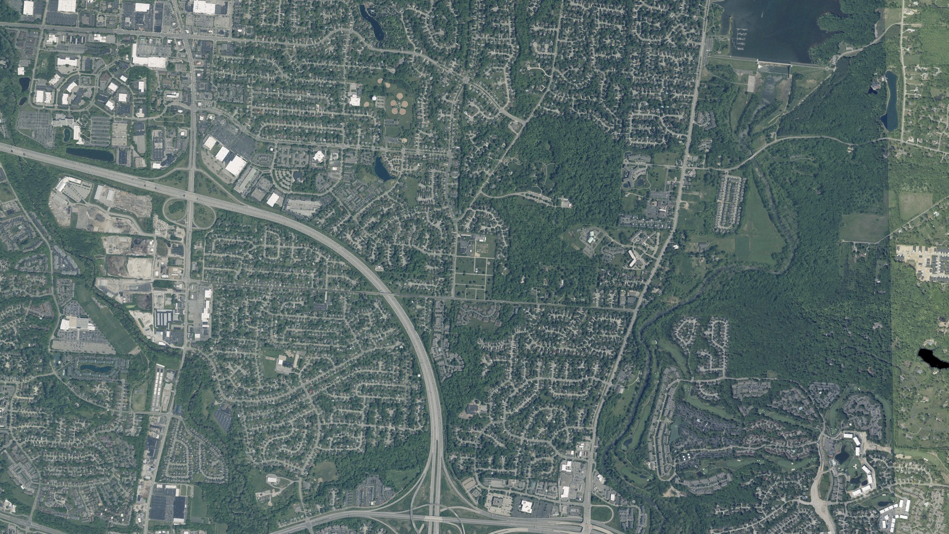 Aerial view of land around Blendon, Ohio