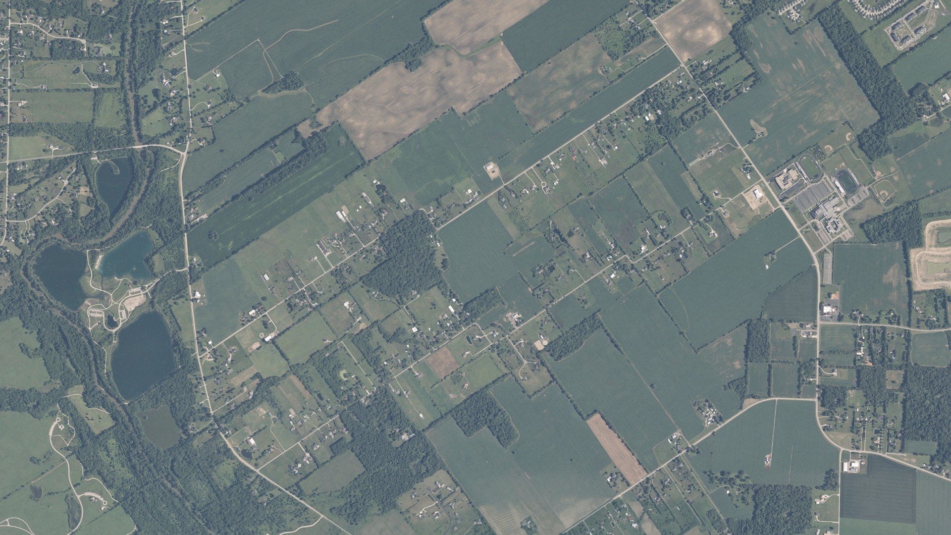 Natural-color aerial photograph of land around Brown, Ohio