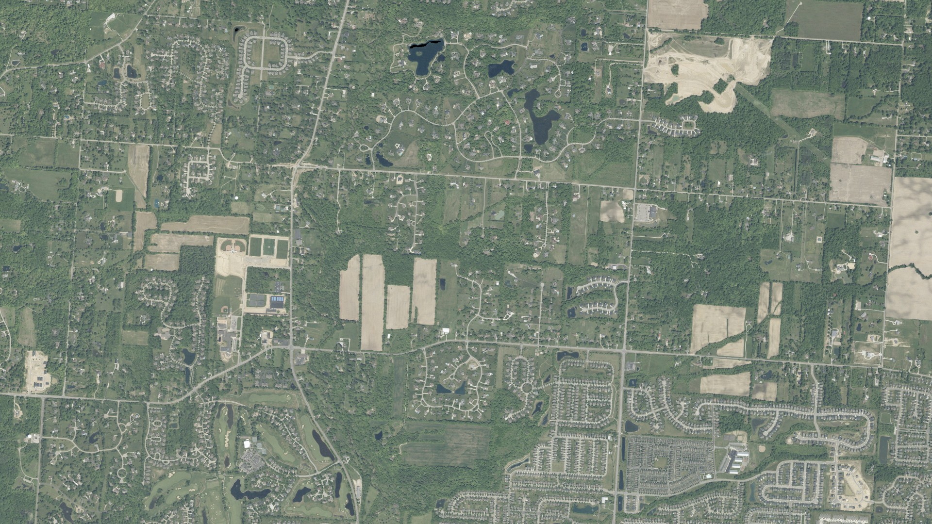 Aerial view of land around Jefferson, Ohio