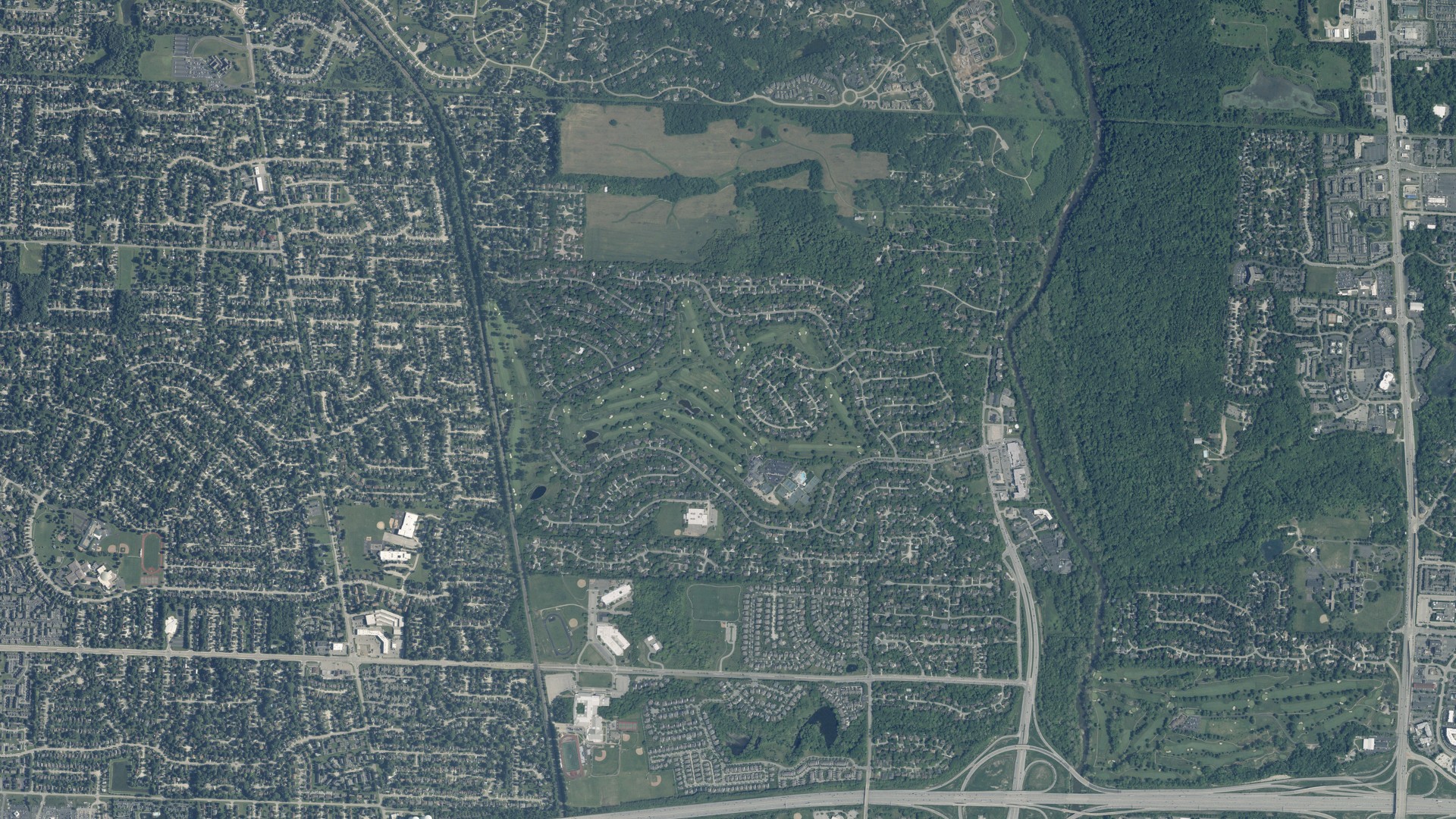 Aerial view of land around Perry, Ohio