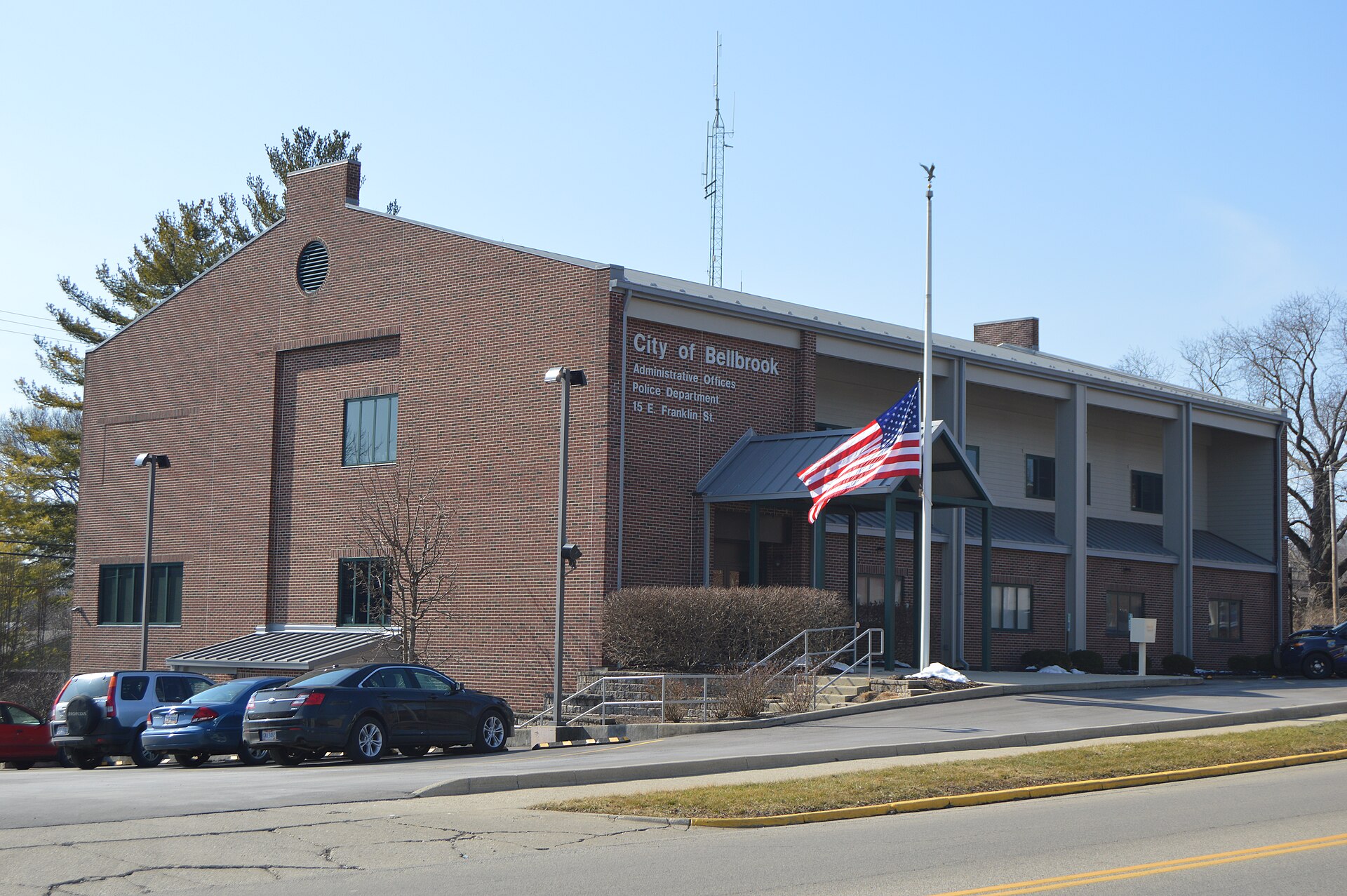 Front and eastern side of City Hall in Bellbrook, Ohio, United States, located at 15 E. Franklin Street (State Route 725).