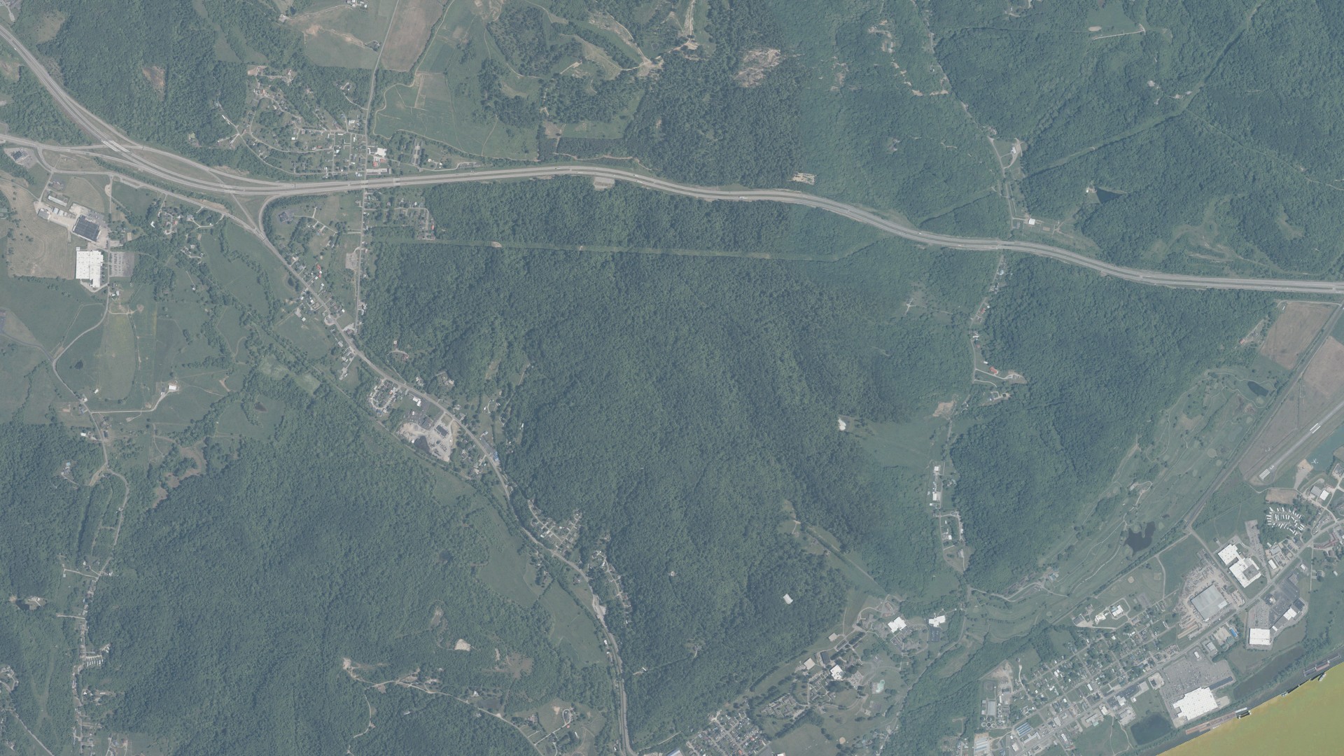 Aerial view of land around Gallipolis, Ohio