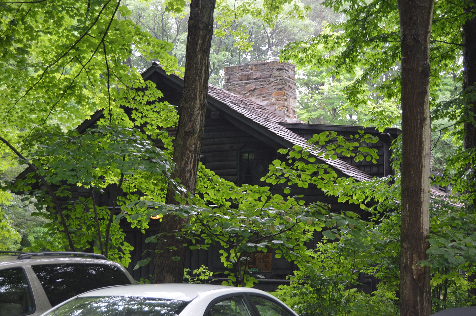 Northern end and western side of Look About Lodge, located off Miles Road in the South Chagrin Reservation of Bentleyville, Ohio, United States.