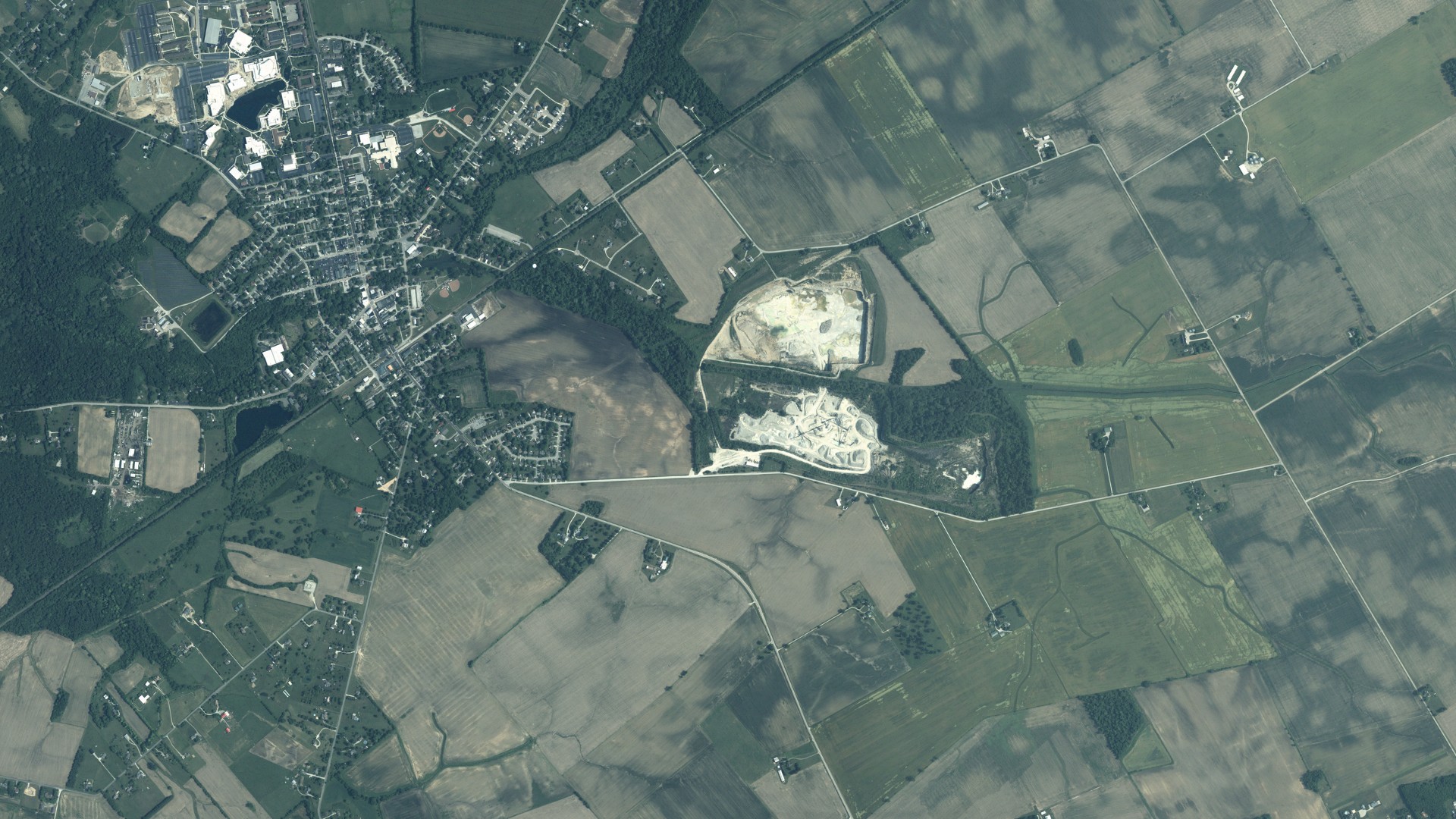 Natural-color aerial photograph of land around Cedarville, Ohio