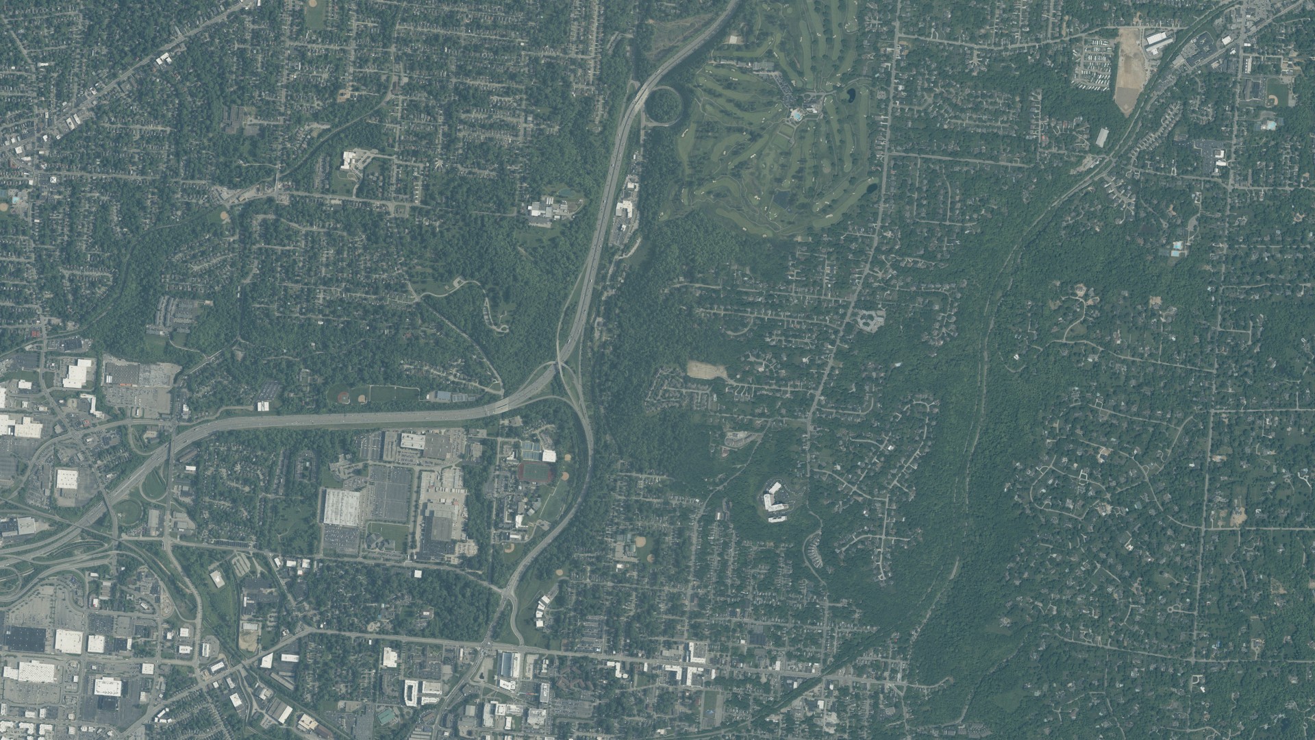 Aerial view of land around Columbia, Ohio