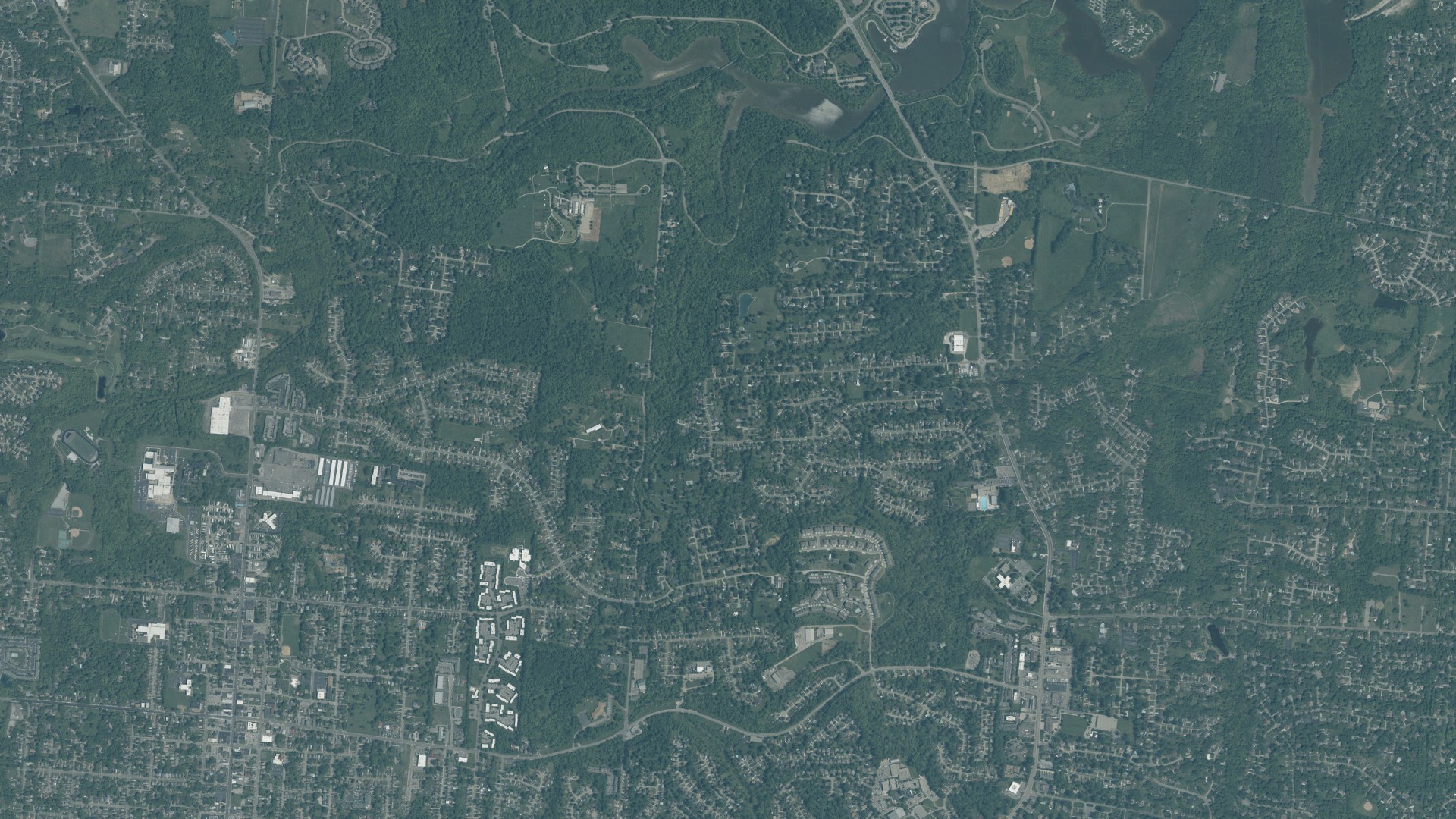 Natural-color aerial photograph of land around Springfield, Ohio