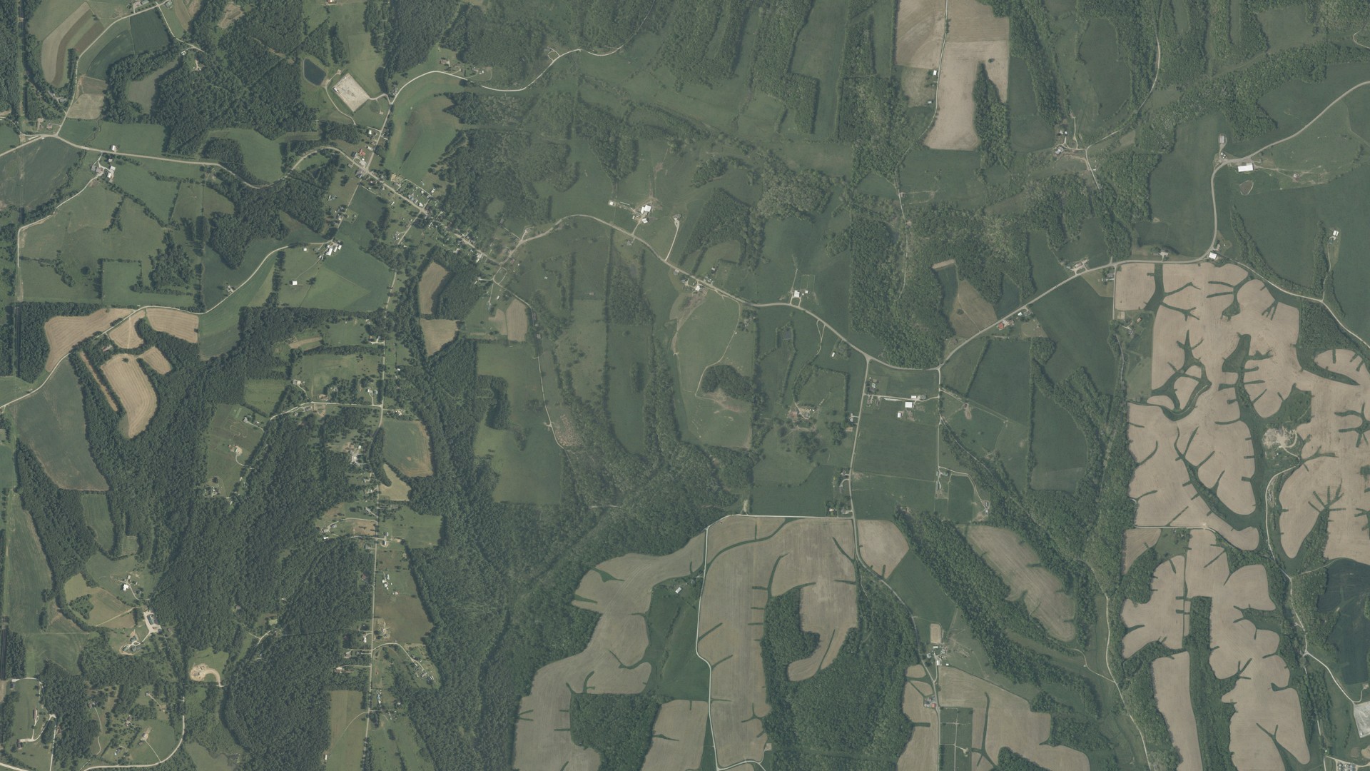 Natural-color aerial photograph of land around Rumley, Ohio
