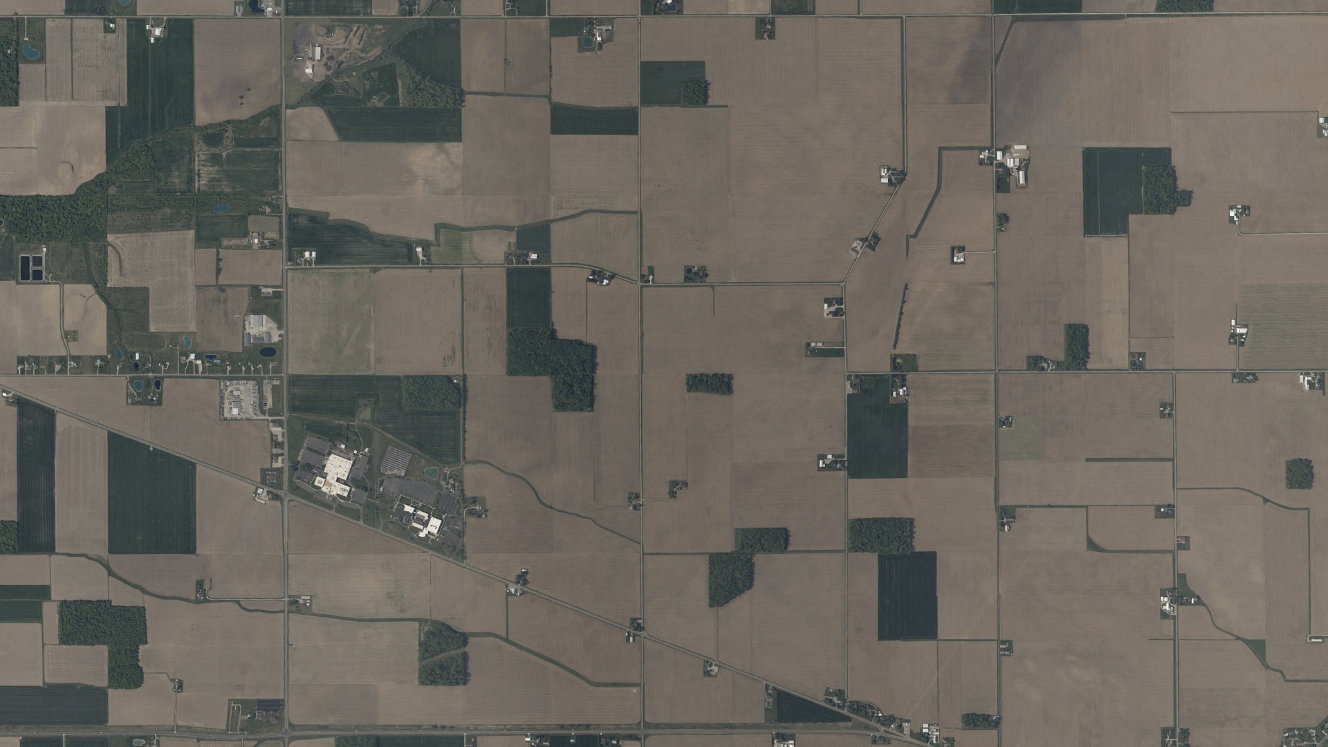 Aerial view of land around Ridgeville, Ohio