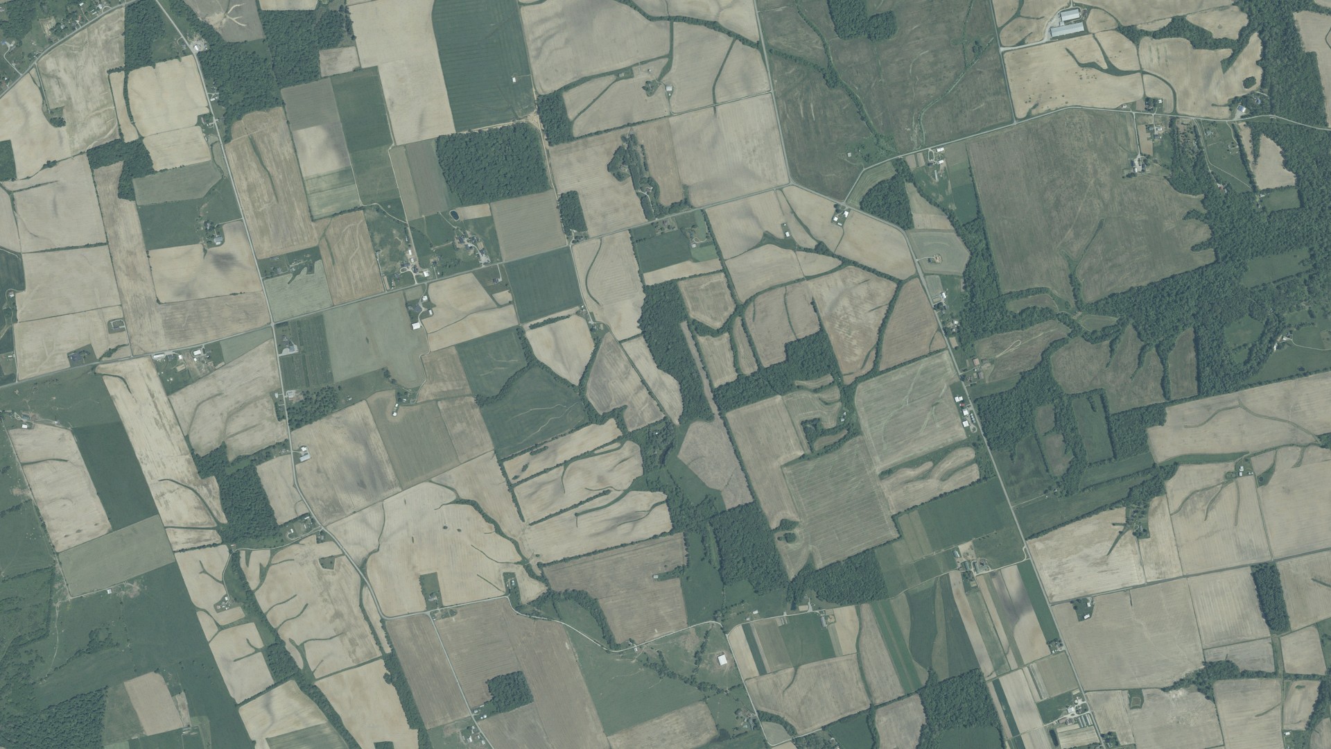 Natural-color aerial photograph of land around Paint, Ohio