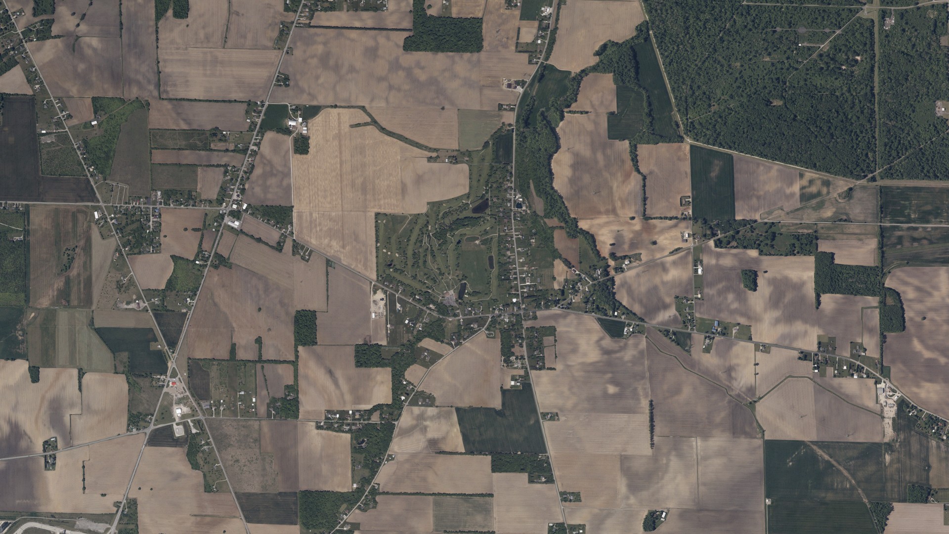 Natural-color aerial photograph of land around Bloomingville, Ohio