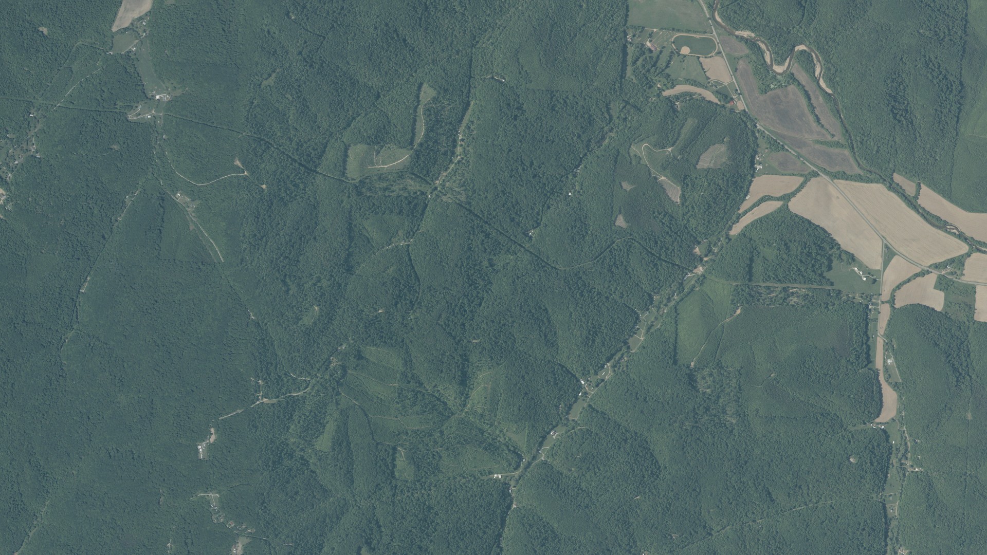 Aerial view of land around Salt Creek, Ohio