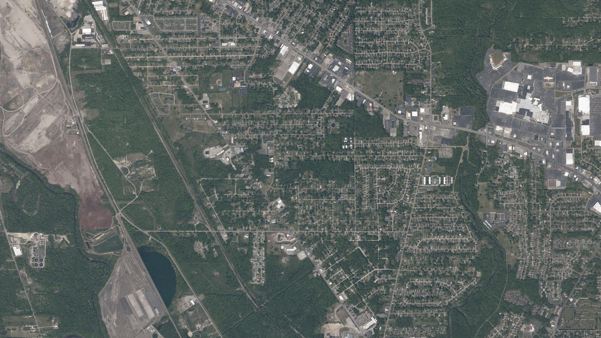 Natural-color aerial photograph of land around Bolindale, Ohio