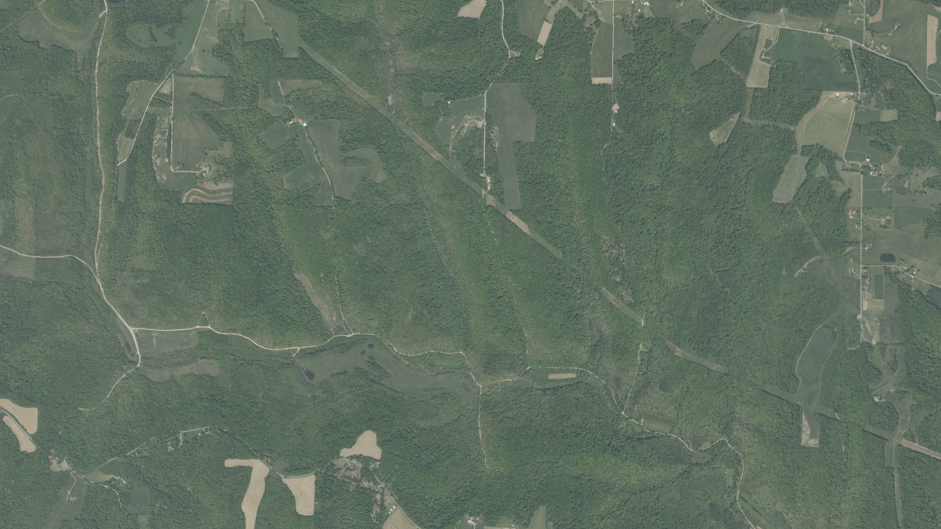 Natural-color aerial photograph of land around Brush Creek, Ohio