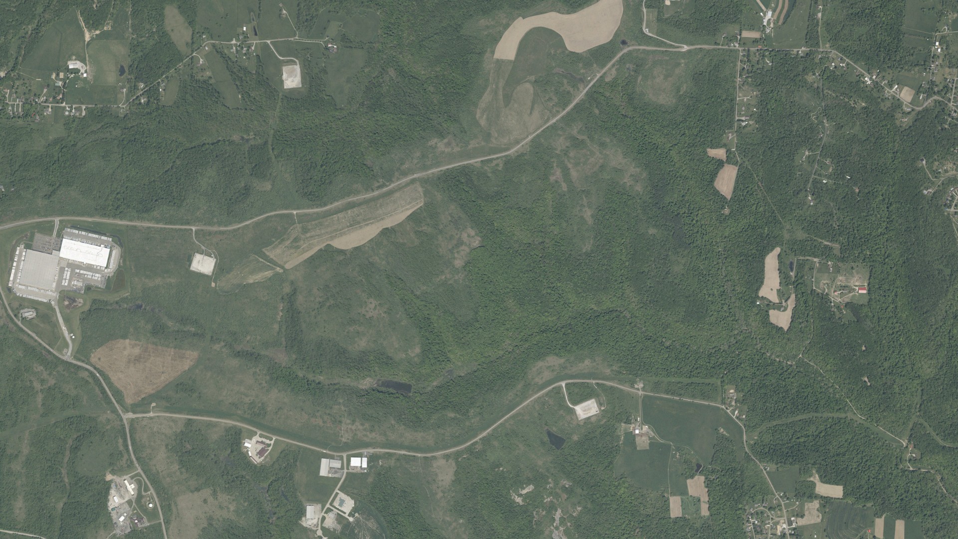 Natural-color aerial photograph of land around Island Creek, Ohio