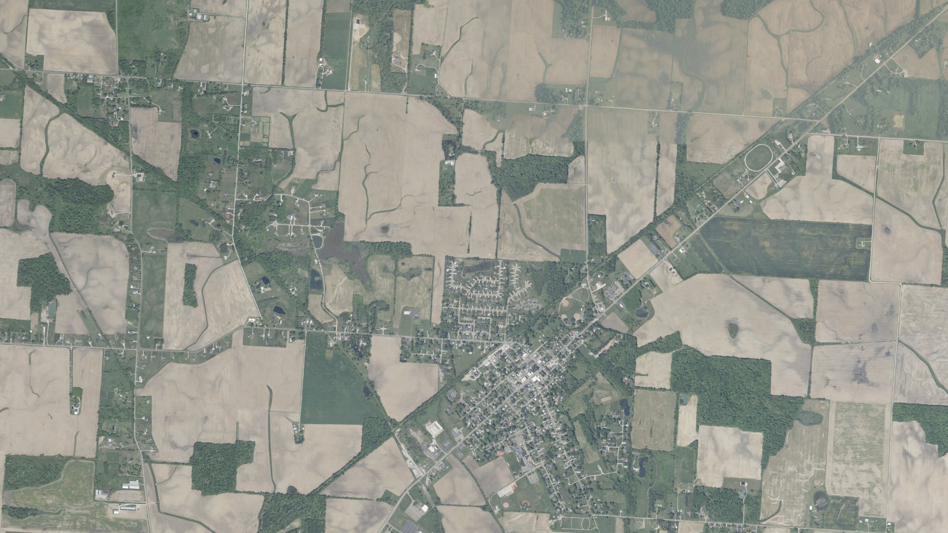 Aerial view of land around Hilliar, Ohio