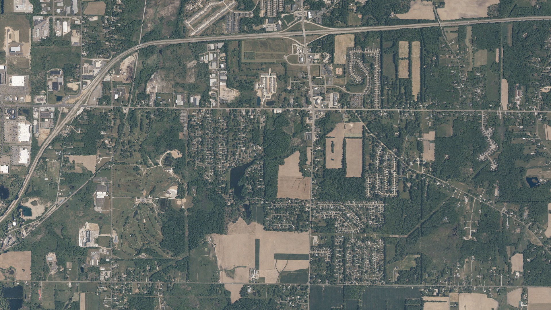 Aerial view of land around Brimfield, Ohio