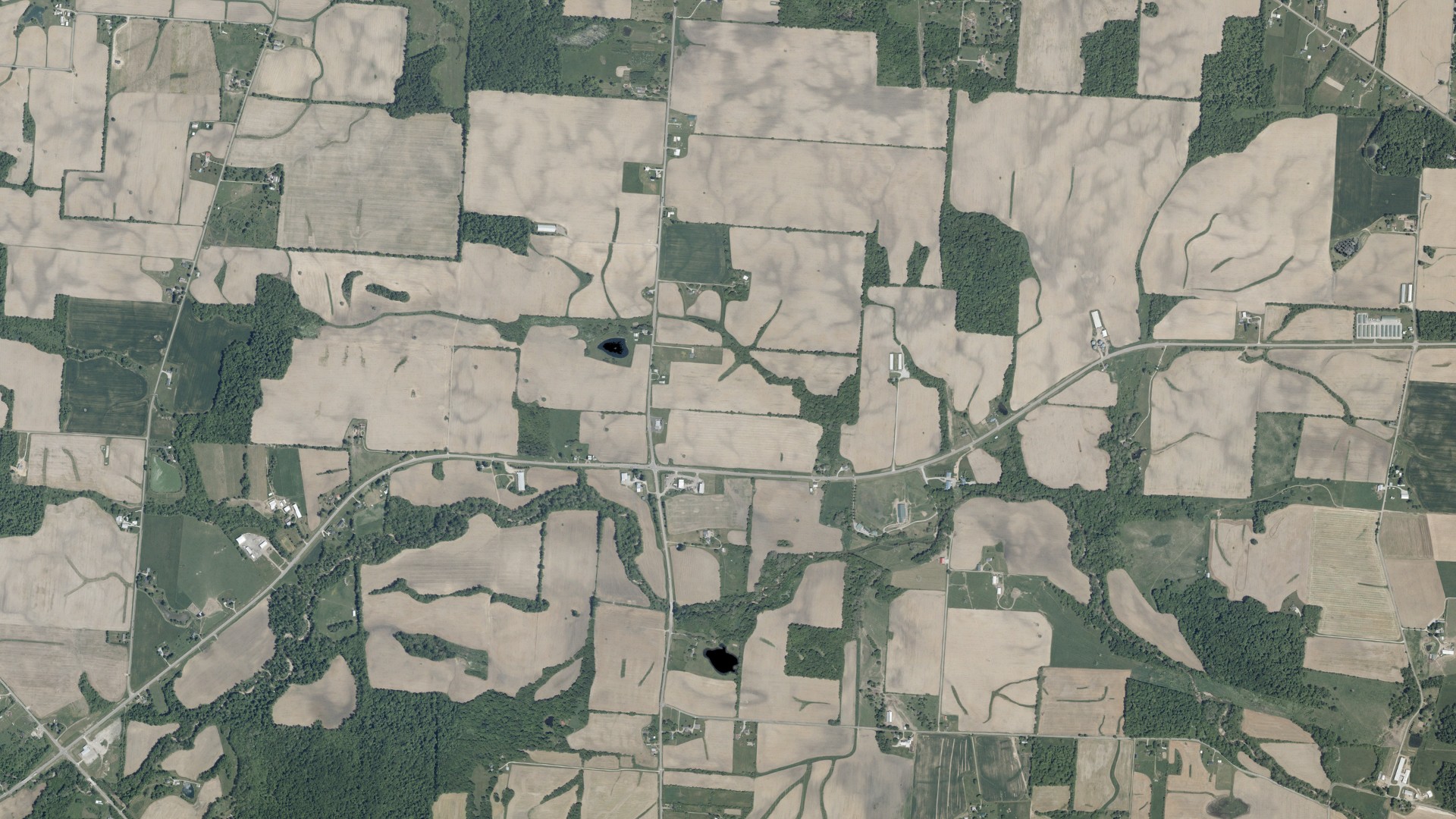 Aerial view of land around Burlington, Ohio